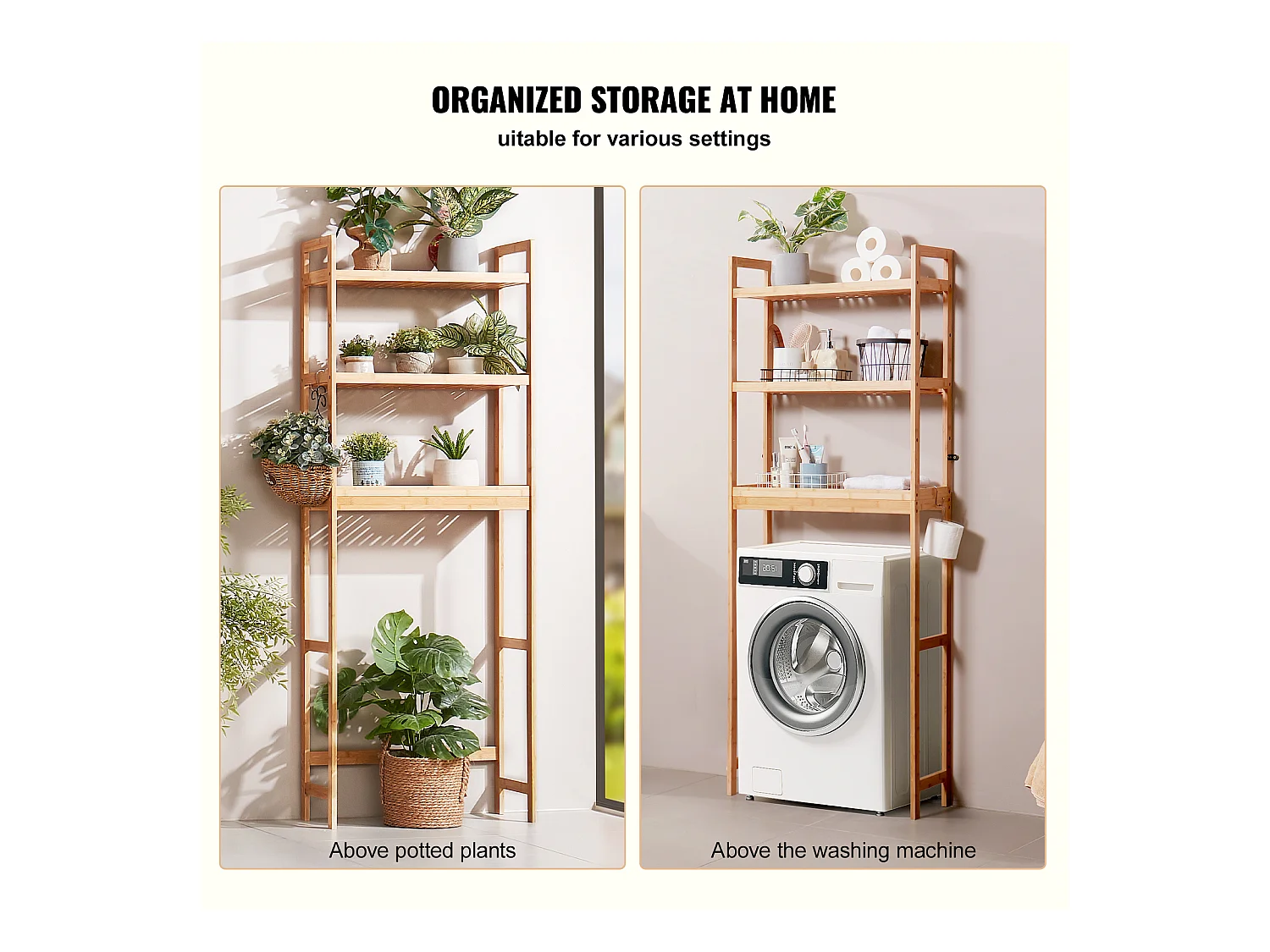 Wc Möbel SucceBuy 3-Stufiger Toiletten-Aufbewahrungsschrank, Einstellbarer Bambus-Organisator mit 3 Haken, Standalone