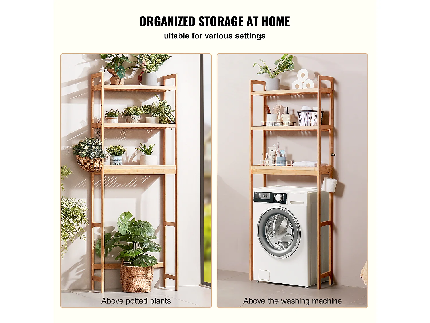 Wc Möbel SucceBuy 3-Stufiger Toiletten-Aufbewahrungsschrank, Einstellbarer Bambus-Organisator mit 3 Haken, Standalone