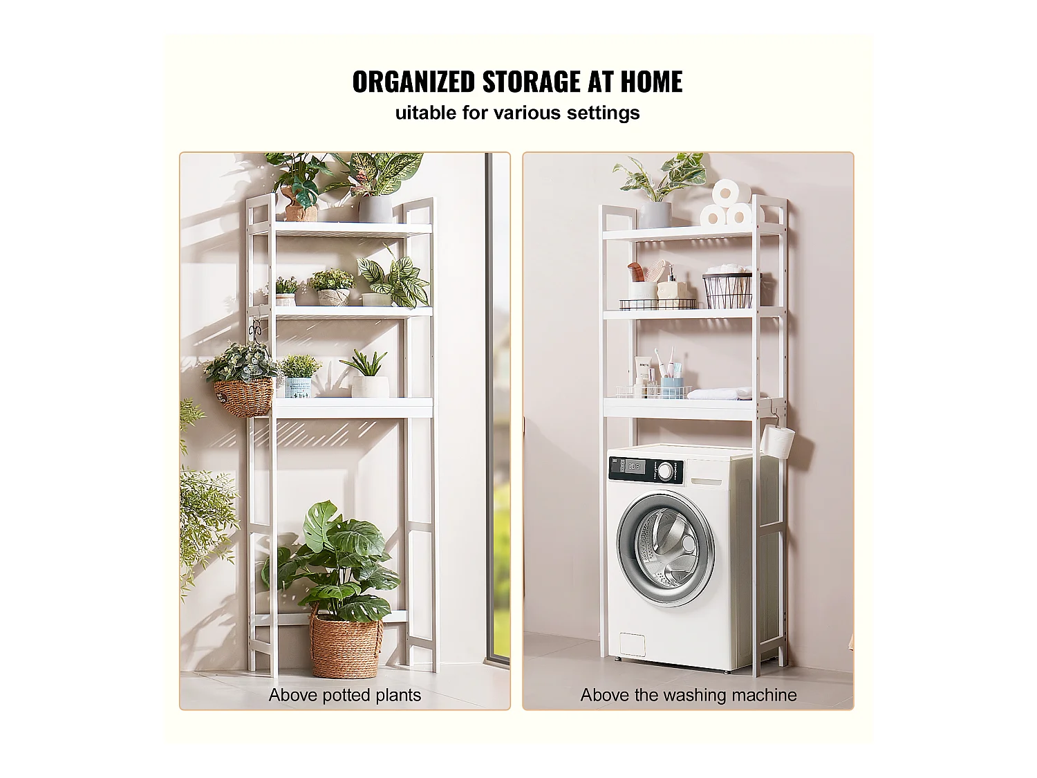 Étagère Wc Meuble SucceBuy Étagère de Rangement pour Toilettes à 3 Niveaux, Organisateur de Salle de Bain Réglable en Bambou, Blanc