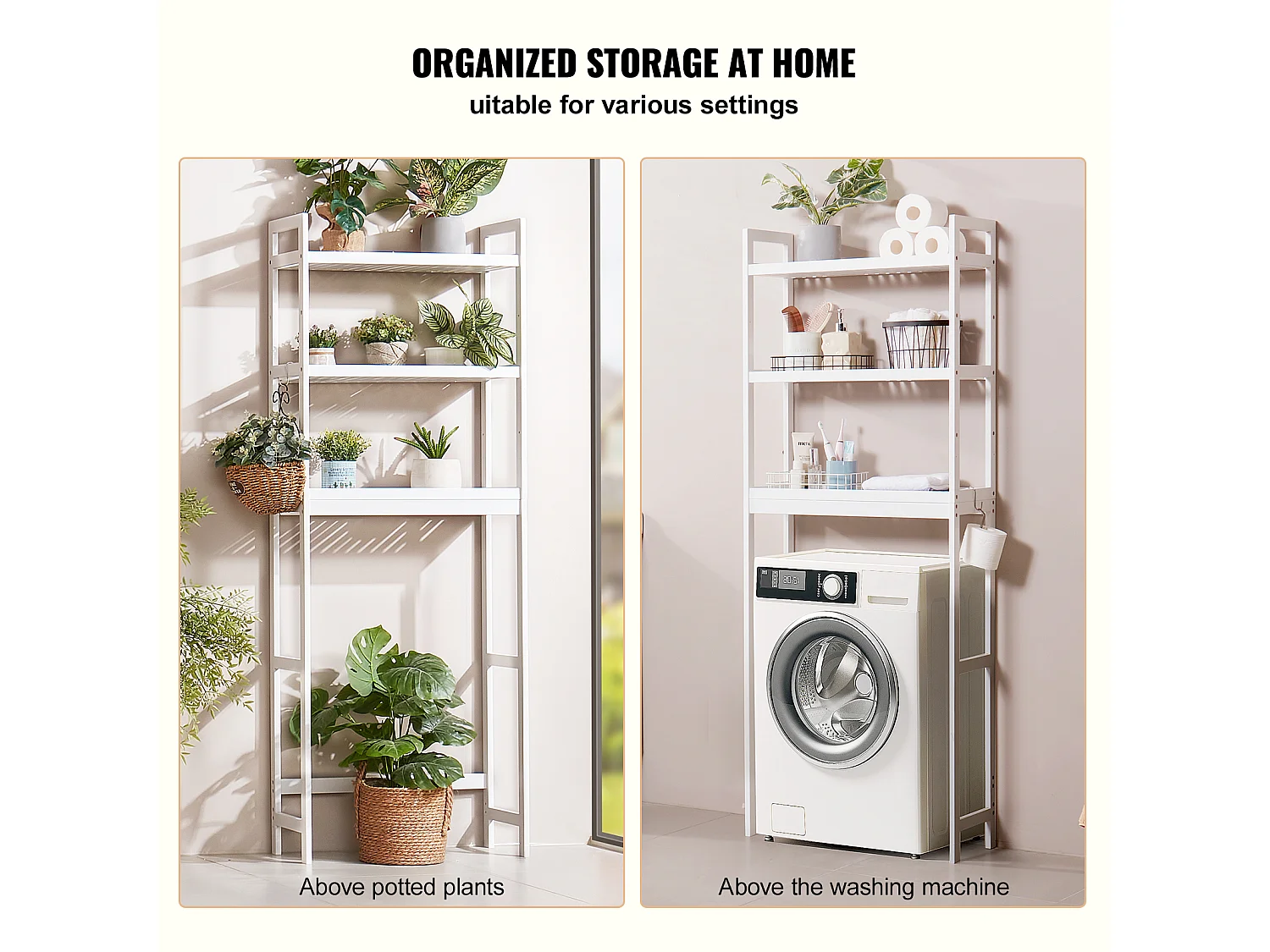 Étagère Wc Meuble SucceBuy Étagère de Rangement pour Toilettes à 3 Niveaux, Organisateur de Salle de Bain Réglable en Bambou, Blanc