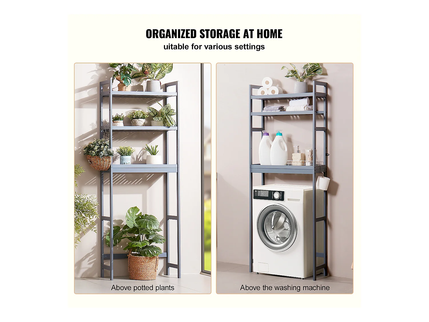 Étagère Wc Meuble SucceBuy Étagère de Rangement à 3 Niveaux pour Toilettes, Organisateur réglable en Bambou avec Crochets, Gris