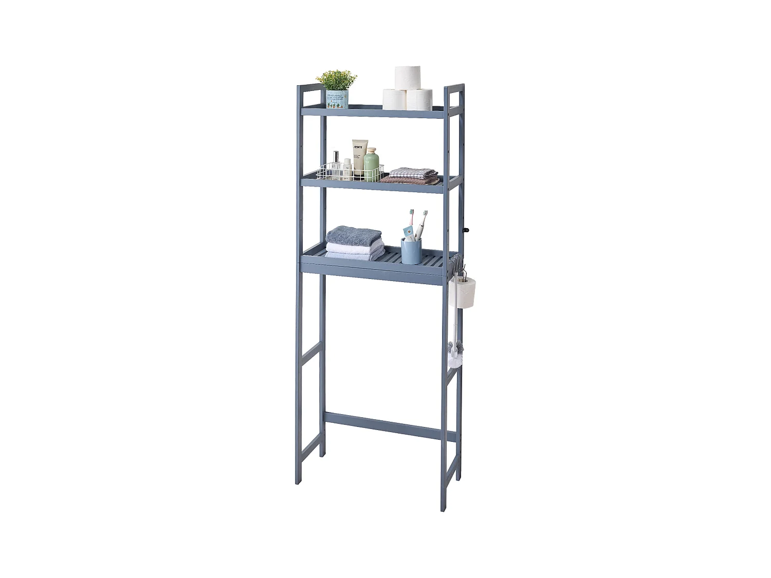 Étagère Wc Meuble SucceBuy Étagère de Rangement à 3 Niveaux pour Toilettes, Organisateur réglable en Bambou avec Crochets, Gris