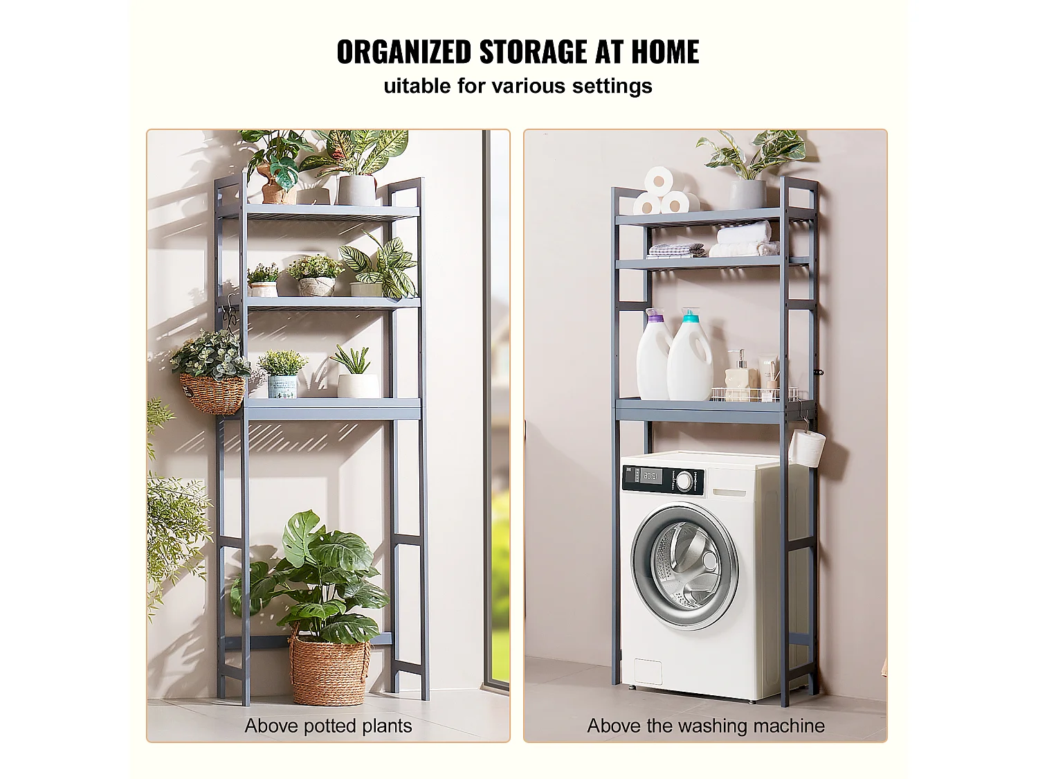 Étagère Wc Meuble SucceBuy Étagère de Rangement à 3 Niveaux pour Toilettes, Organisateur réglable en Bambou avec Crochets, Gris