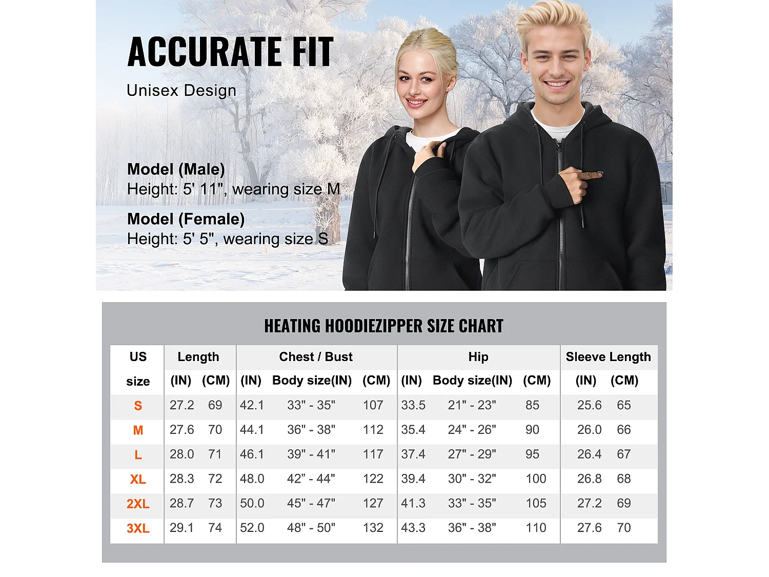 Sweat à Capuche Chauffant SucceBuy, 7,4 V, 5 Zones de Chauffage, Veste Zippée Unisexe, Noir, Taille XL