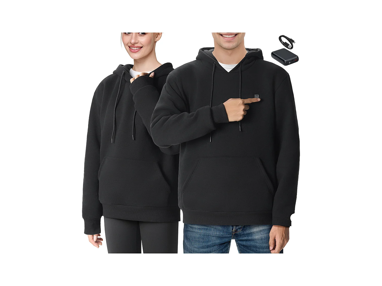 Heizbarer Kapuzenpullover SucceBuy, 7,4 V, 5 Heizzonen, Elektrische Jacke, Größe L, Schwarz