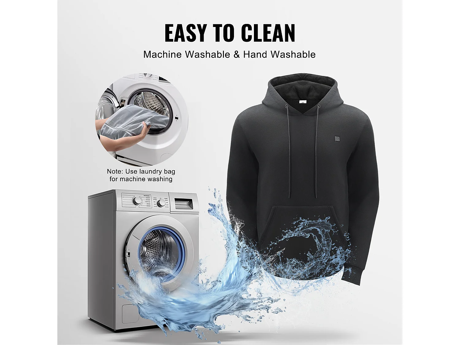 Sweat à Capuche Chauffant SucceBuy, 7,4 V, 5 Zones de Chauffage, Veste Électrique, Taille L, Noir