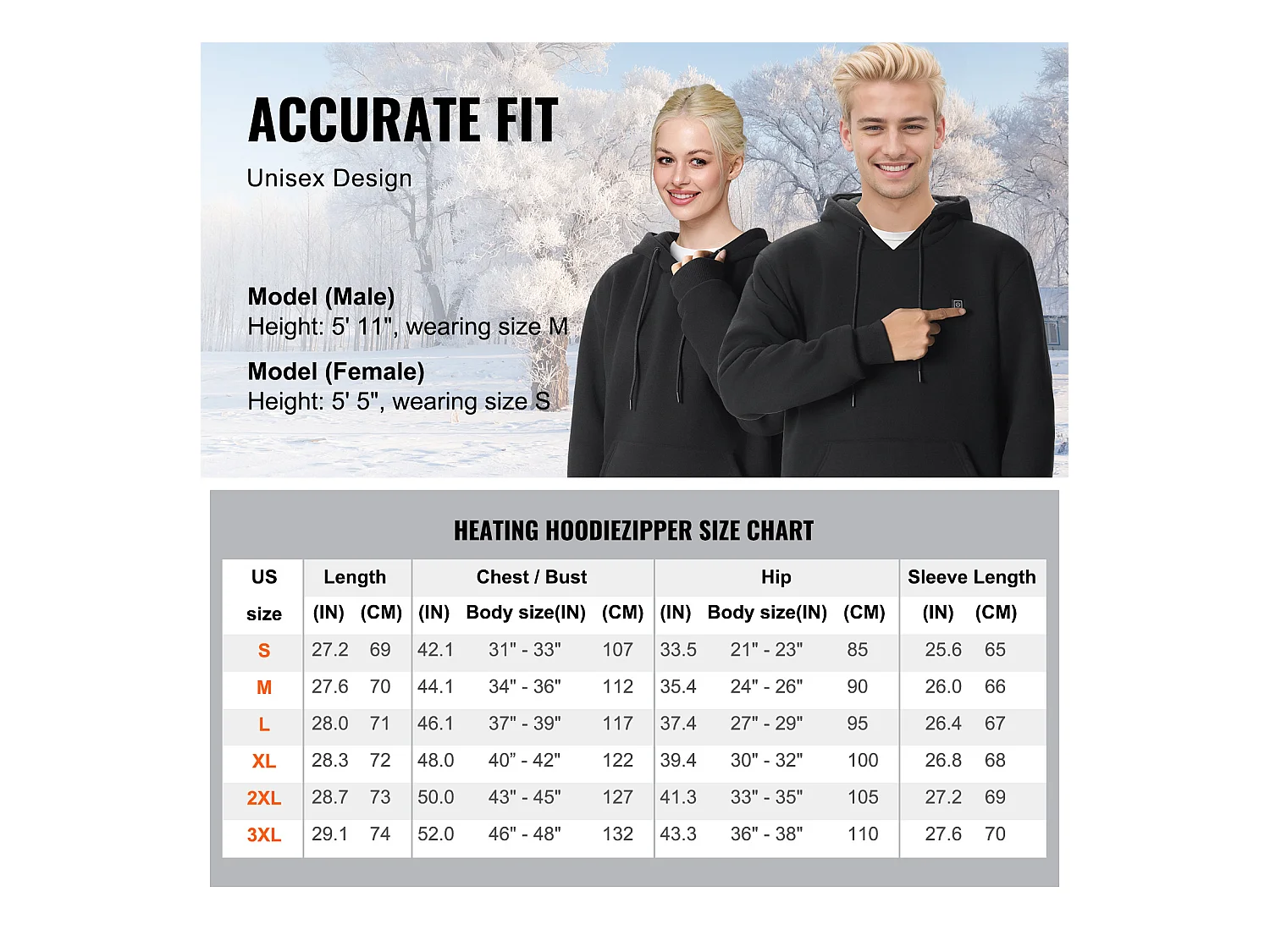 Verwarmde Hoodie SucceBuy, Unisex Elektrische Jas, 5 Verwarmingszones, 7,4 V, Maat XXXL, Zwart