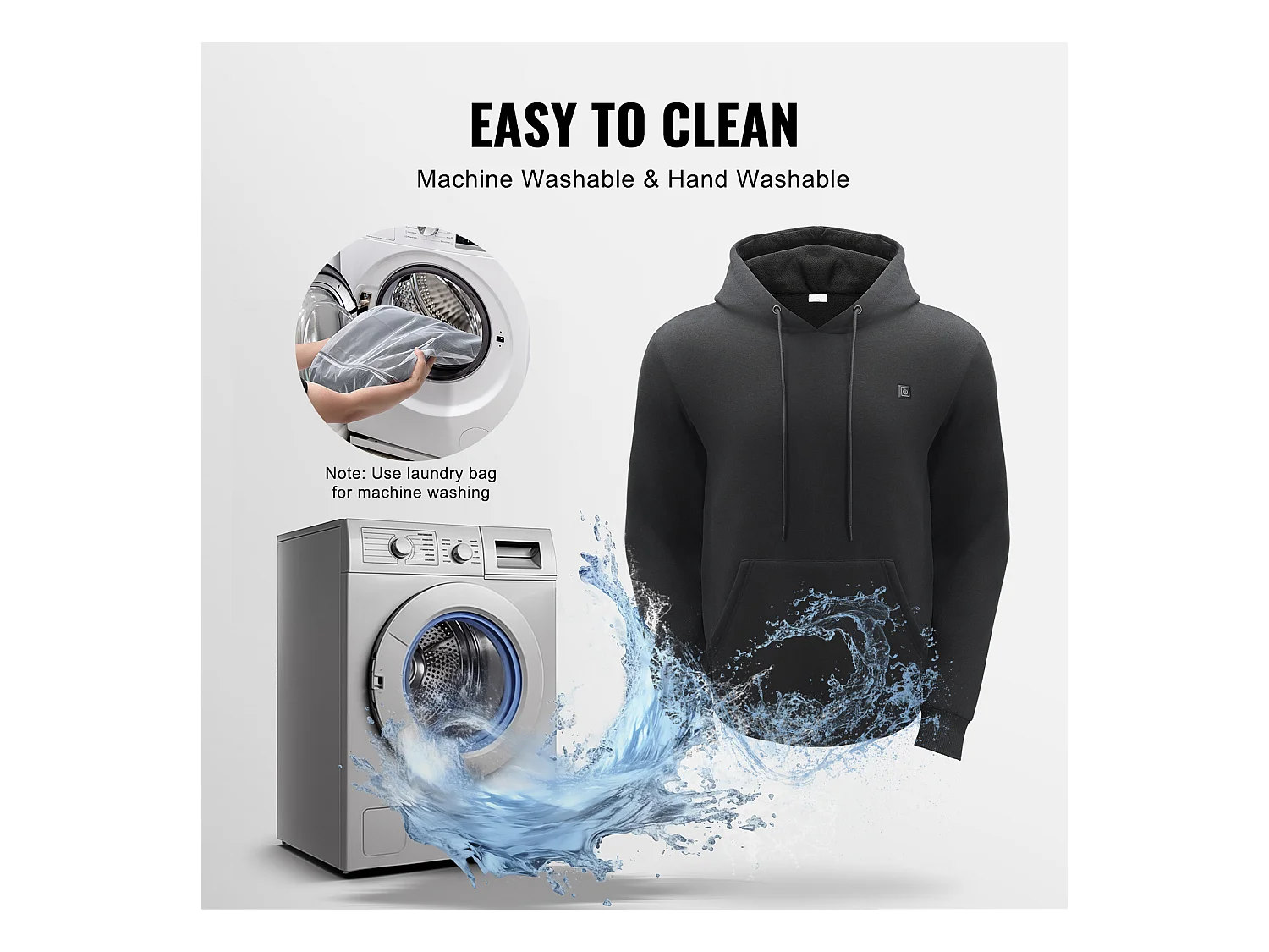 Verwarmde Hoodie SucceBuy, Unisex Elektrische Jas, 5 Verwarmingszones, 7,4 V, Maat XXXL, Zwart