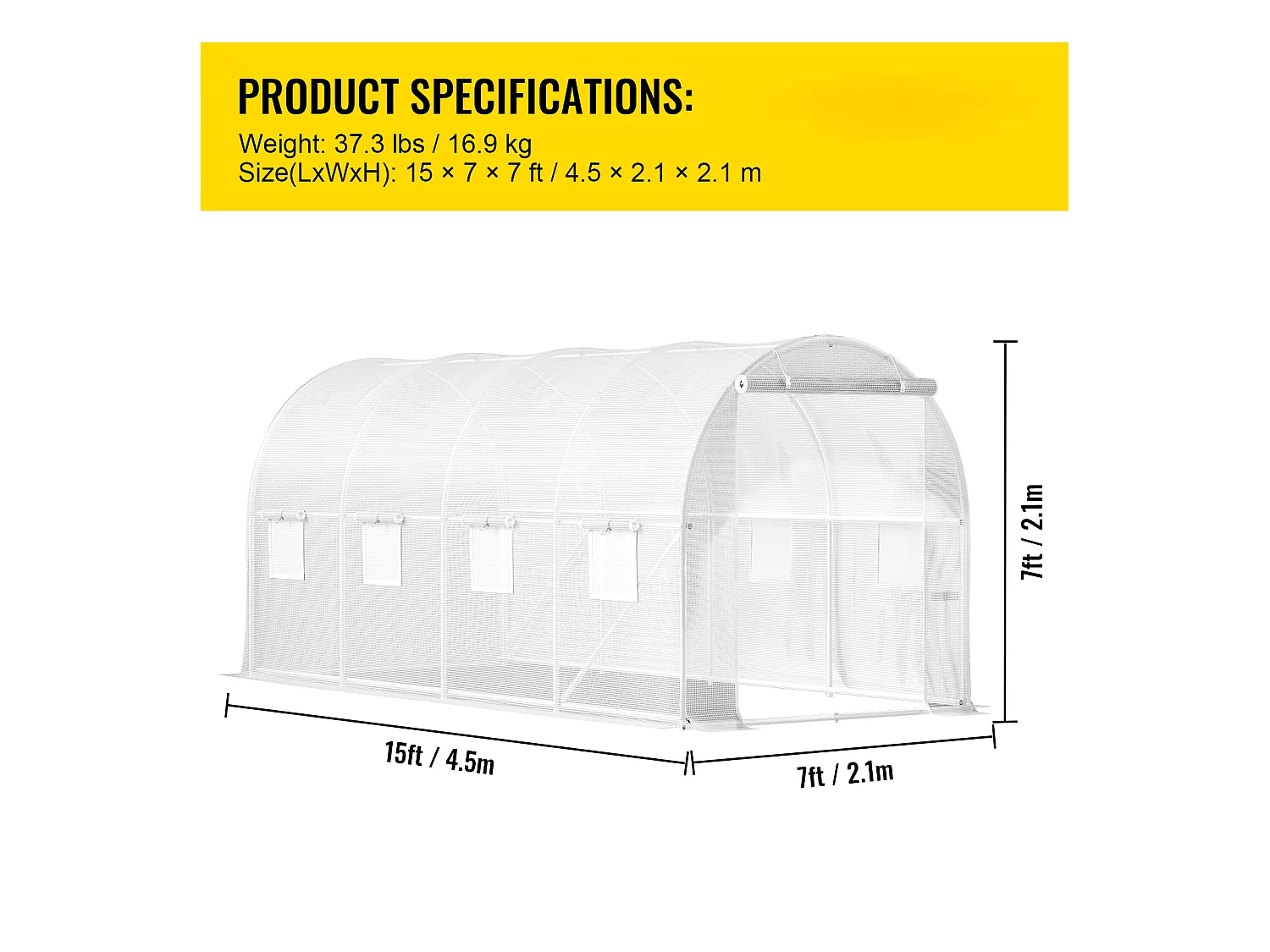 Serre Tunnel SucceBuy 457.2x213.36x213.36 cm Walk-In Greennel Greenhouse, Frame Galvanisé et Couvercle Étanche