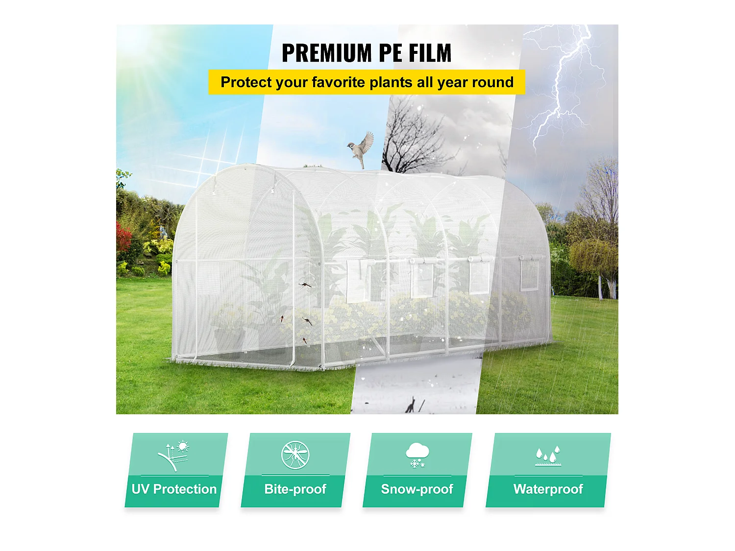 Serre Tunnel SucceBuy 457.2x213.36x213.36 cm Walk-In Greennel Greenhouse, Frame Galvanisé et Couvercle Étanche