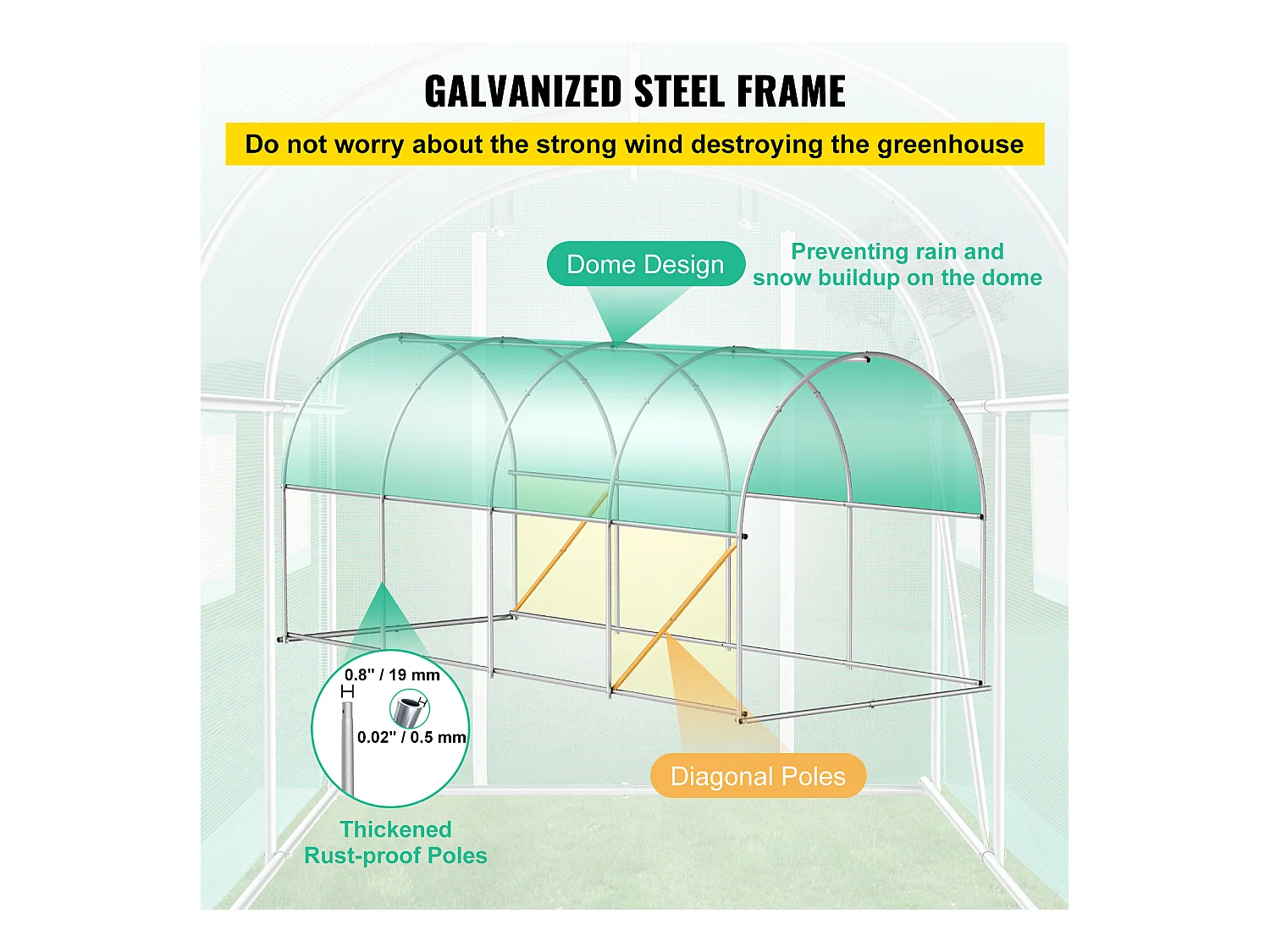 Invernadero Tipo Túnel SucceBuy 457,2 x 213,36 x 213,36 cm Invernadero para Caminar, Estructura Galvanizada y Cubierta Impermeable