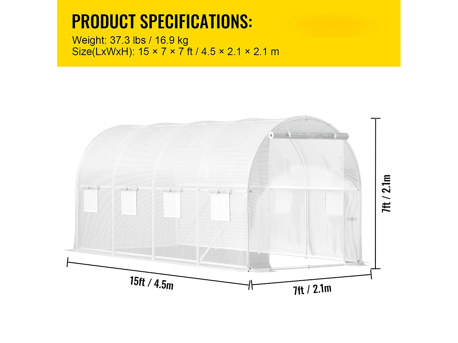 Invernadero Tipo Túnel SucceBuy 457,2 x 213,36 x 213,36 cm Invernadero para Caminar, Estructura Galvanizada y Cubierta Impermeable
