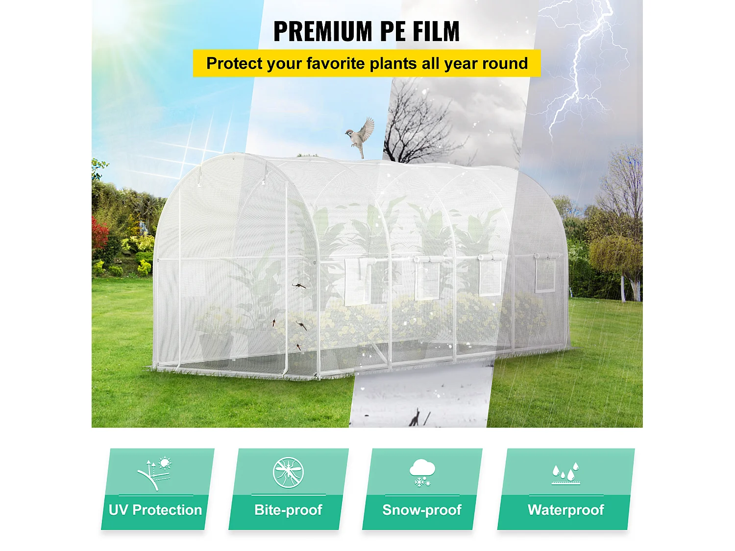 Invernadero Tipo Túnel SucceBuy 457,2 x 213,36 x 213,36 cm Invernadero para Caminar, Estructura Galvanizada y Cubierta Impermeable