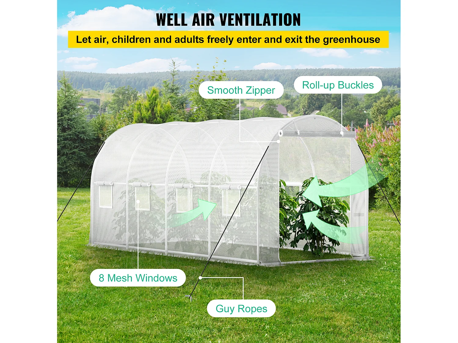Invernadero Tipo Túnel SucceBuy 457,2 x 213,36 x 213,36 cm Invernadero para Caminar, Estructura Galvanizada y Cubierta Impermeable