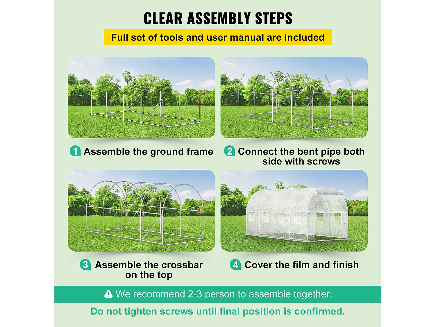 Invernadero Tipo Túnel SucceBuy 457,2 x 213,36 x 213,36 cm Invernadero para Caminar, Estructura Galvanizada y Cubierta Impermeable