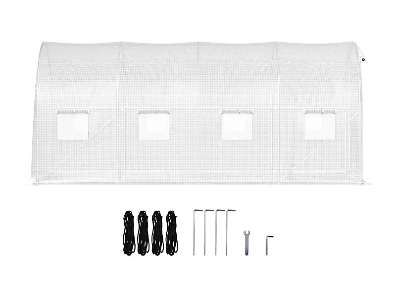 Serre Tunnel SucceBuy 457.2x213.36x213.36 cm Walk-In Greennel Greenhouse, Frame Galvanisé et Couvercle Étanche