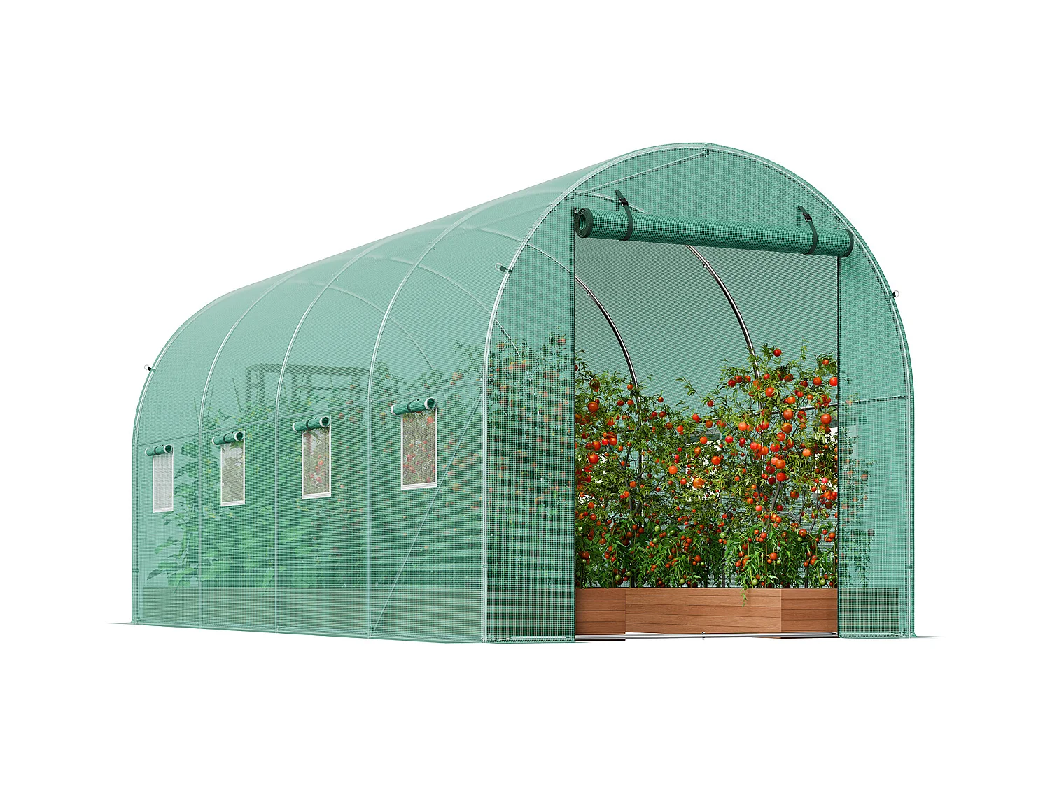 Serre Tunnel SucceBuy, 4,4 x 1,9 x 1,9 m, Cadre Galvanisé, Couverture PE, Verte