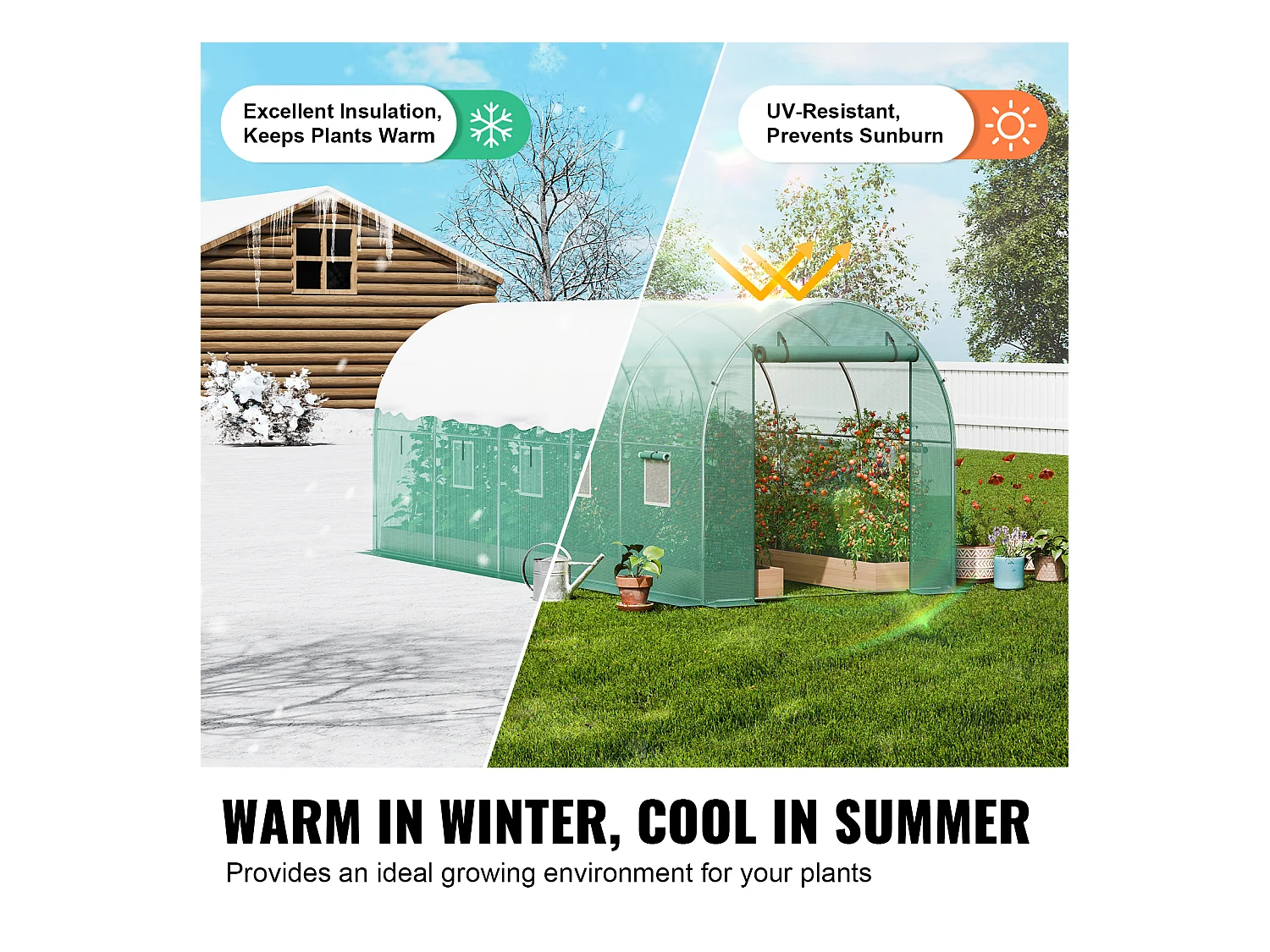 Serre Tunnel SucceBuy, 4,4 x 1,9 x 1,9 m, Cadre Galvanisé, Couverture PE, Verte