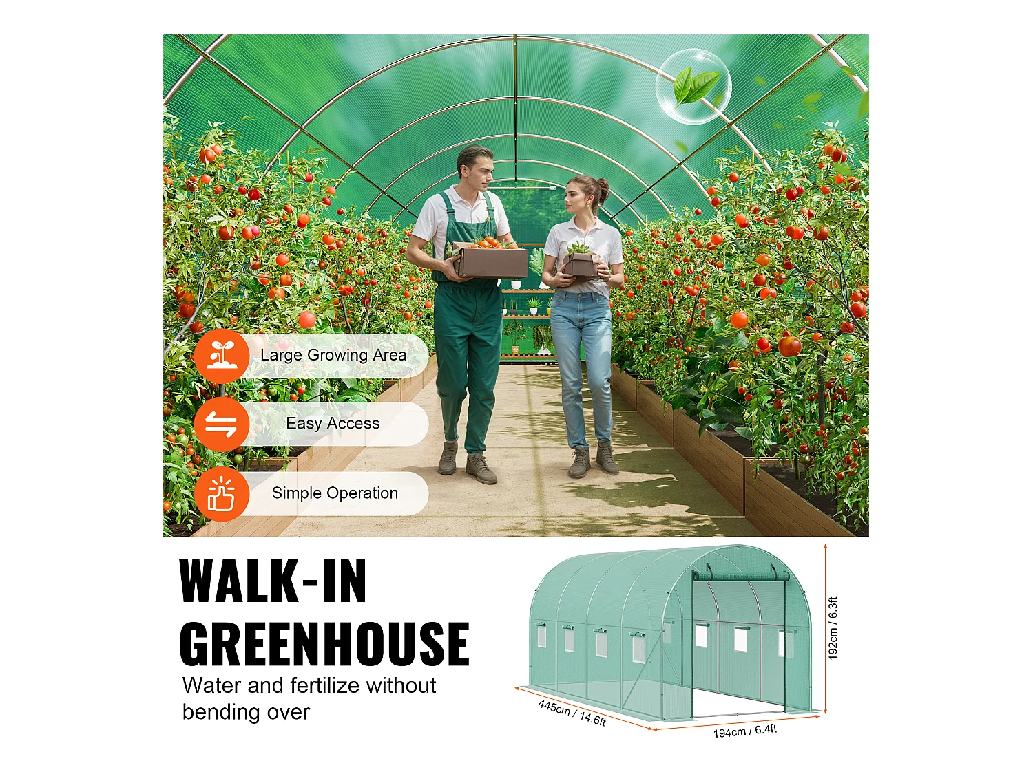 Serre Tunnel SucceBuy, 4,4 x 1,9 x 1,9 m, Cadre Galvanisé, Couverture PE, Verte