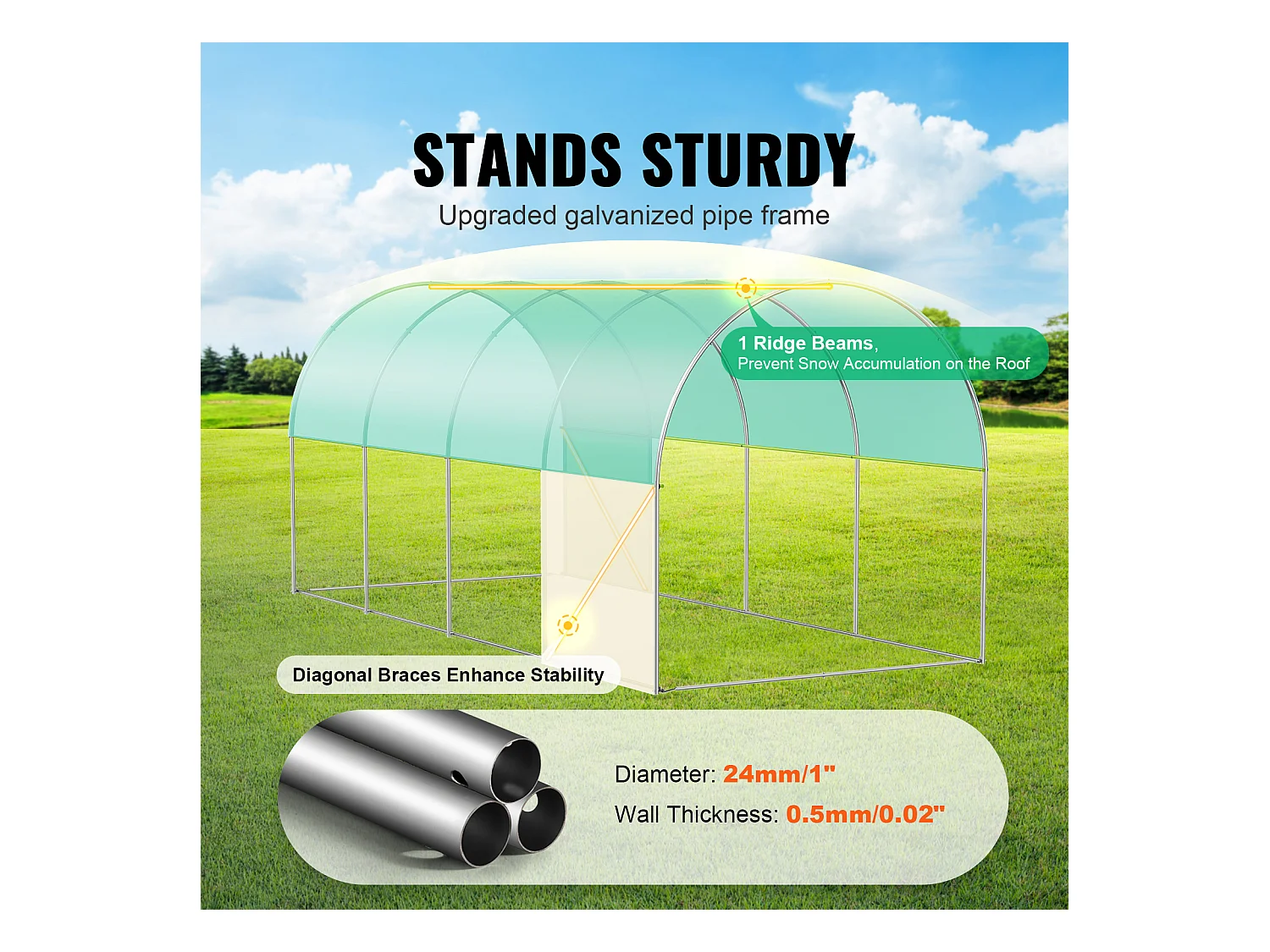 Invernadero Tipo Túnel SucceBuy 4,4 x 1,9 x 1,9 m, Estructura Galvanizada, Cubierta de PE, Verde