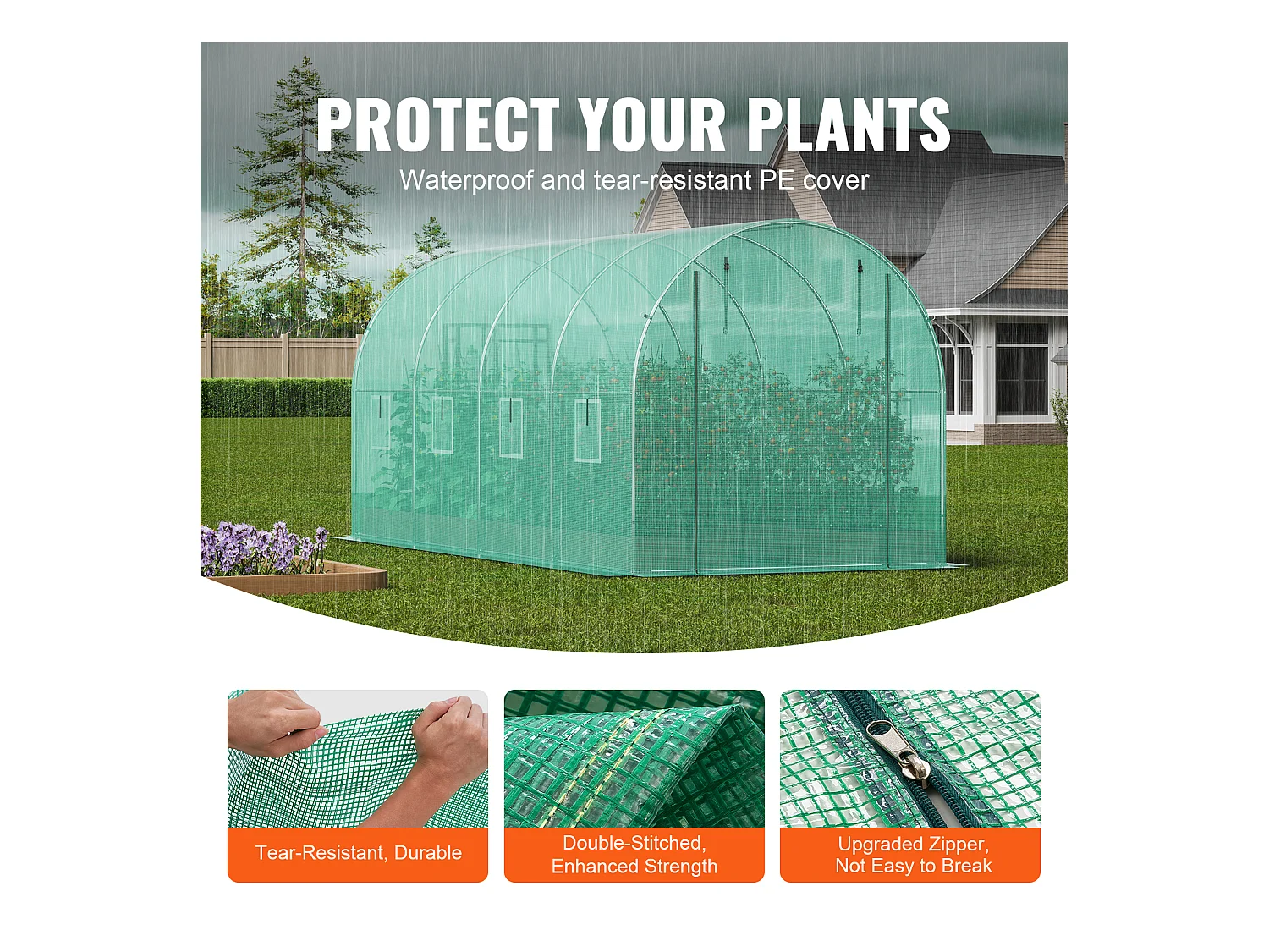 Invernadero Tipo Túnel SucceBuy 4,4 x 1,9 x 1,9 m, Estructura Galvanizada, Cubierta de PE, Verde