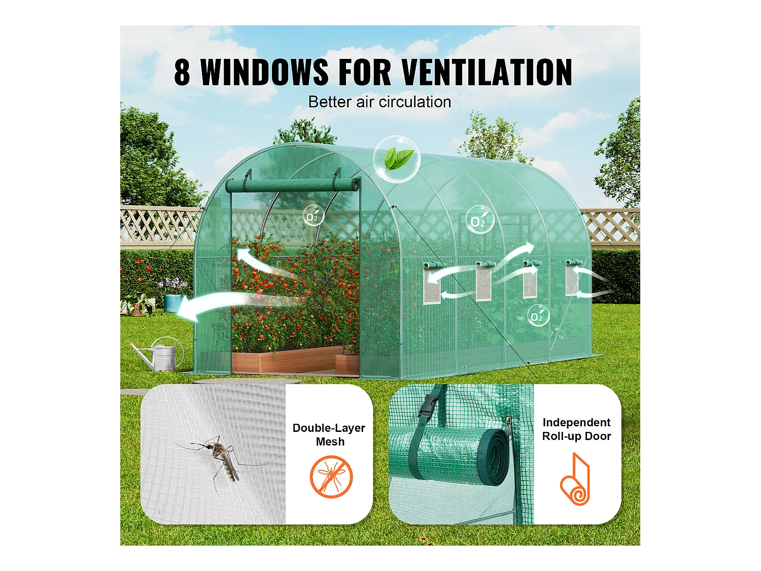 Invernadero Tipo Túnel SucceBuy 4,4 x 1,9 x 1,9 m, Estructura Galvanizada, Cubierta de PE, Verde