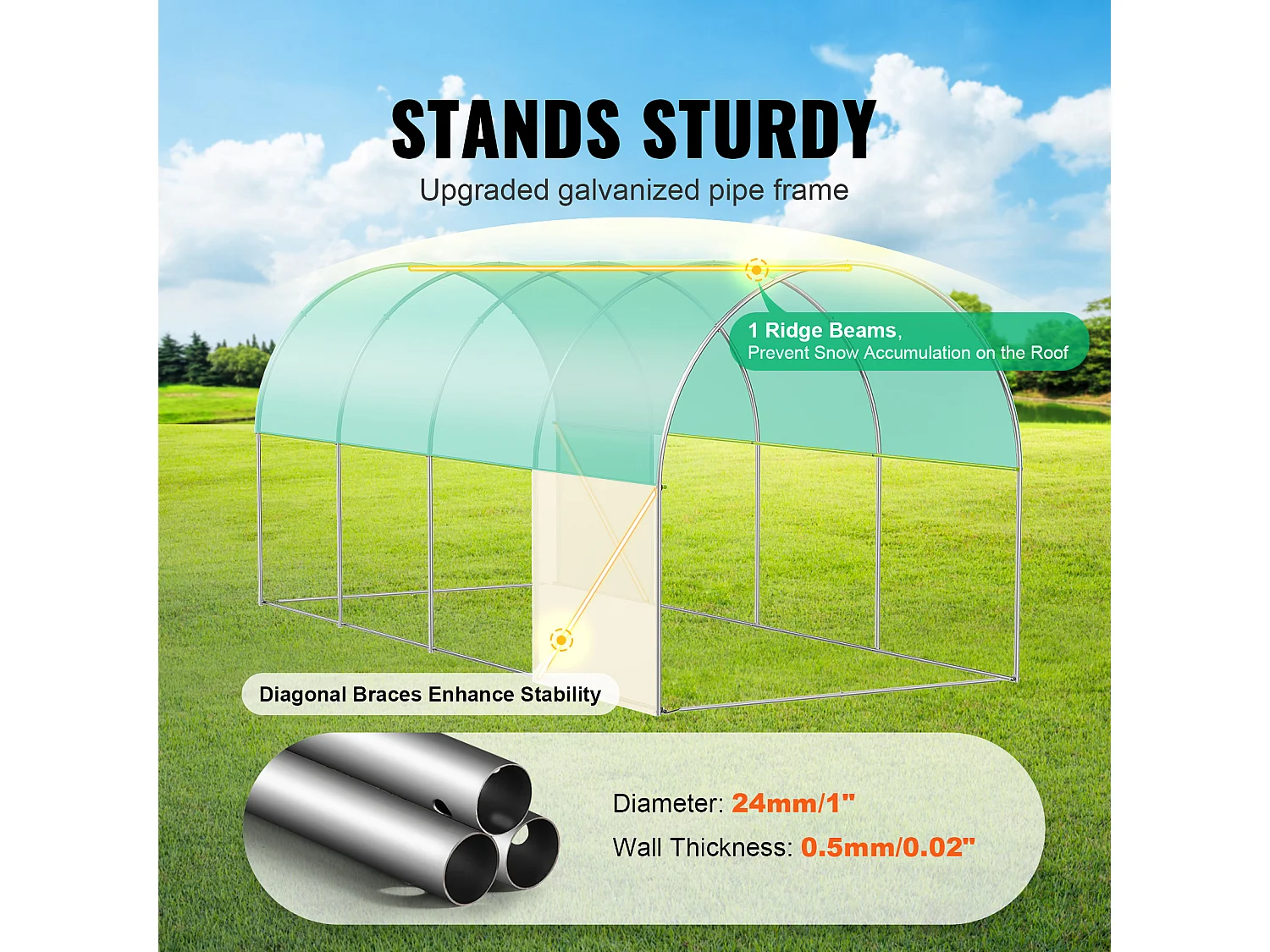 Serre Tunnel SucceBuy, 4,4 x 1,9 x 1,9 m, Cadre Galvanisé, Couverture PE, Verte