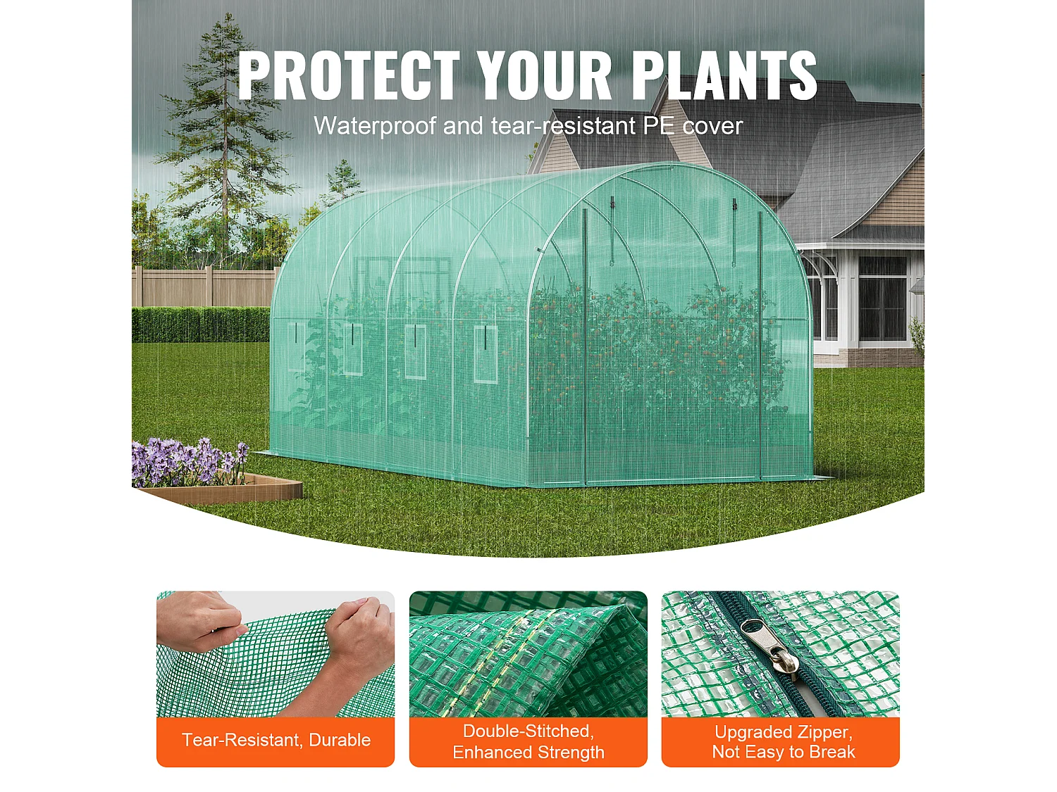 Serre Tunnel SucceBuy, 4,4 x 1,9 x 1,9 m, Cadre Galvanisé, Couverture PE, Verte