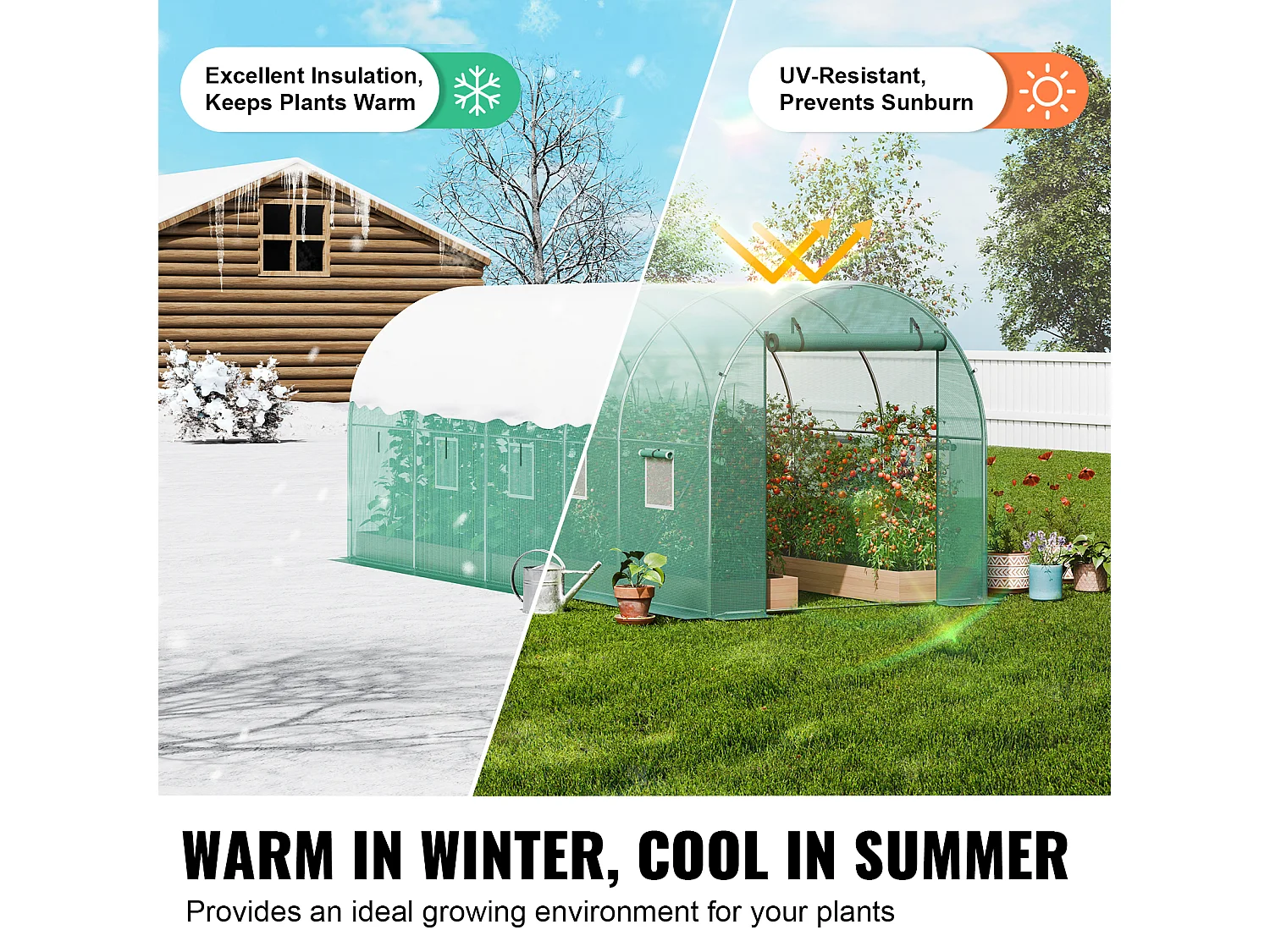 Serre Tunnel SucceBuy, 4,4 x 1,9 x 1,9 m, Cadre Galvanisé, Couverture PE, Verte