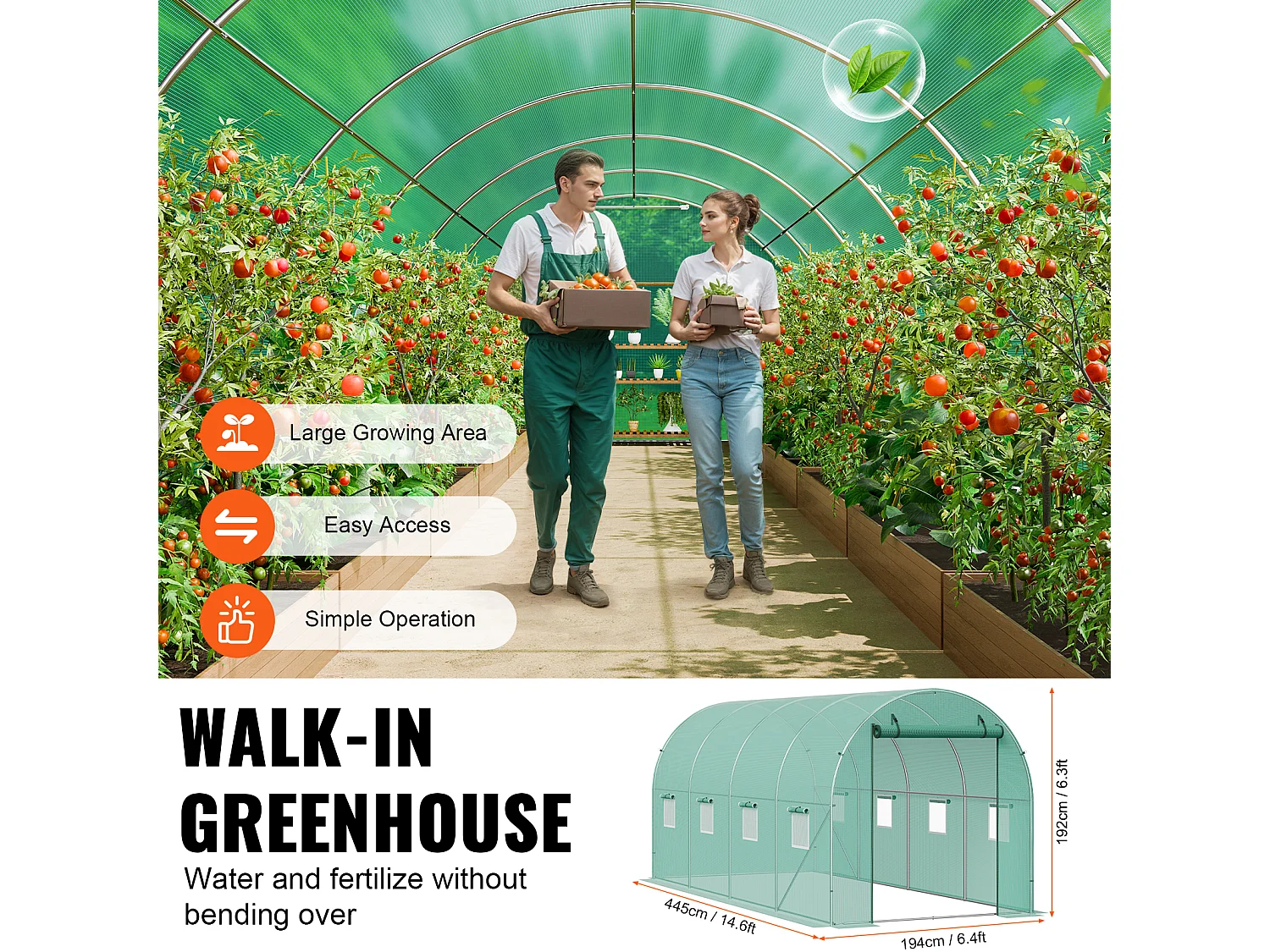 Serre Tunnel SucceBuy, 4,4 x 1,9 x 1,9 m, Cadre Galvanisé, Couverture PE, Verte