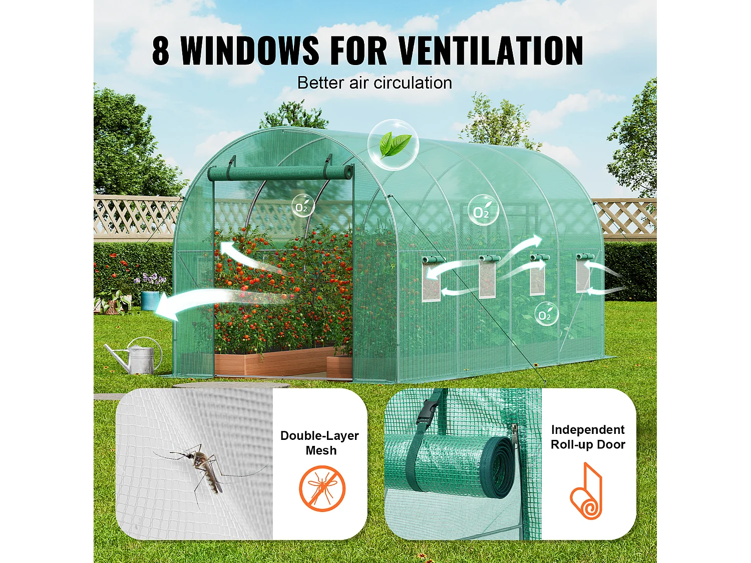 Serre Tunnel SucceBuy, 4,4 x 1,9 x 1,9 m, Cadre Galvanisé, Couverture PE, Verte