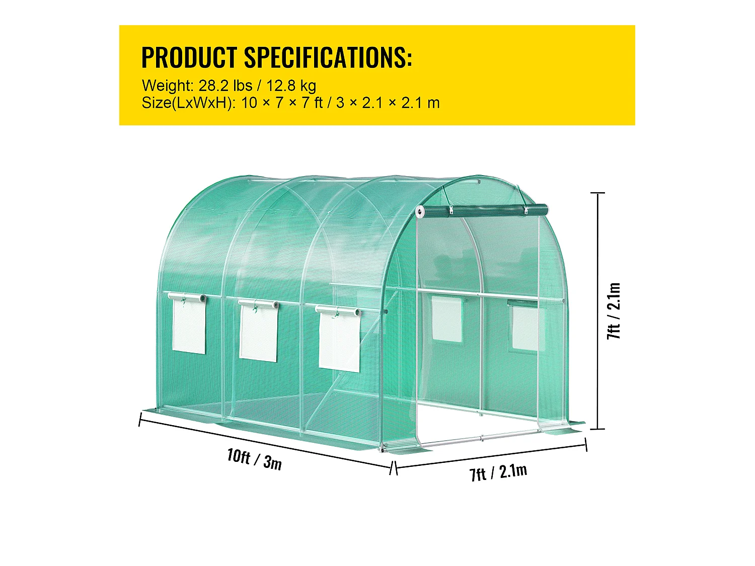 Serre Tunnel SucceBuy 304.8x213.36x213.36 cm, Cadre Galvanisé, Couverture Imperméable