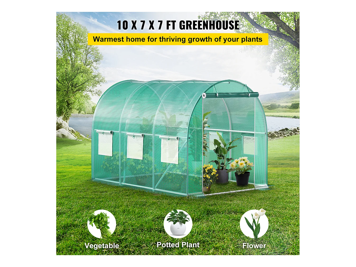 Serre Tunnel SucceBuy 304.8x213.36x213.36 cm, Cadre Galvanisé, Couverture Imperméable