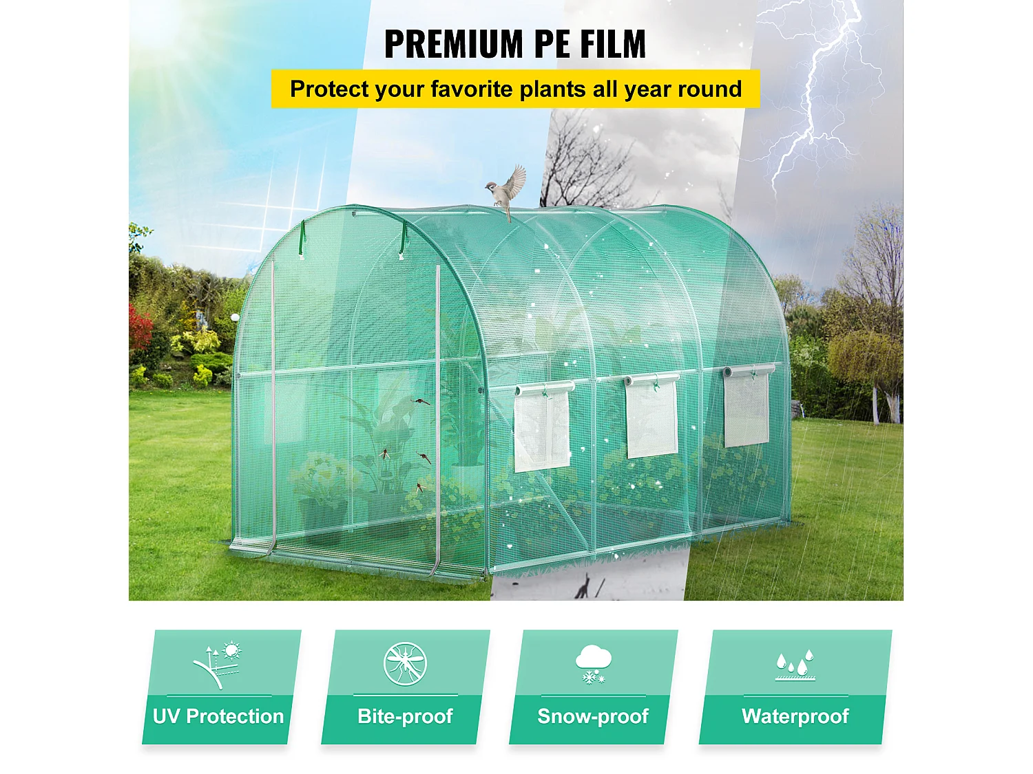 Serre Tunnel SucceBuy 304.8x213.36x213.36 cm, Cadre Galvanisé, Couverture Imperméable