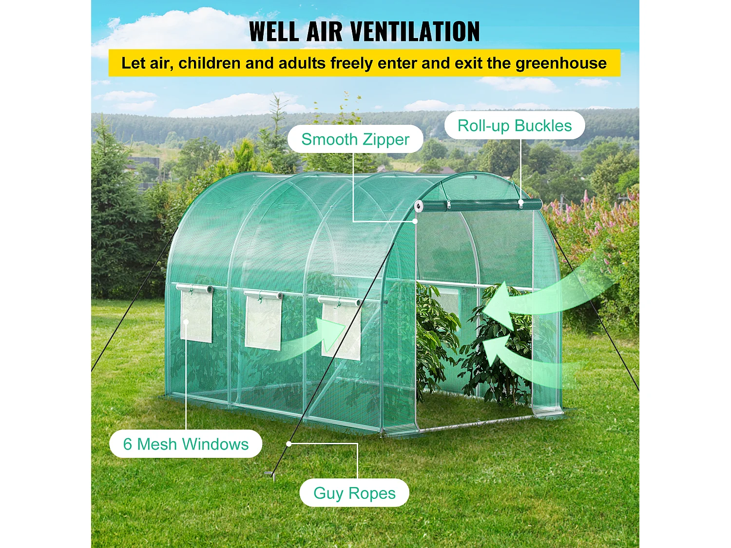 Serre Tunnel SucceBuy 304.8x213.36x213.36 cm, Cadre Galvanisé, Couverture Imperméable