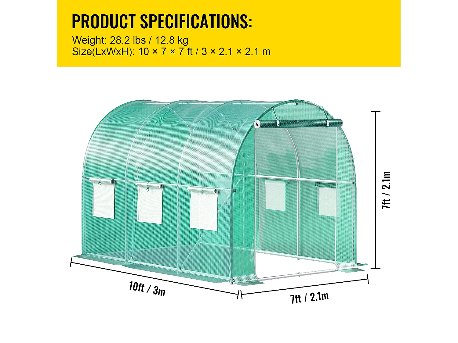 Serre Tunnel SucceBuy 304.8x213.36x213.36 cm, Cadre Galvanisé, Couverture Imperméable