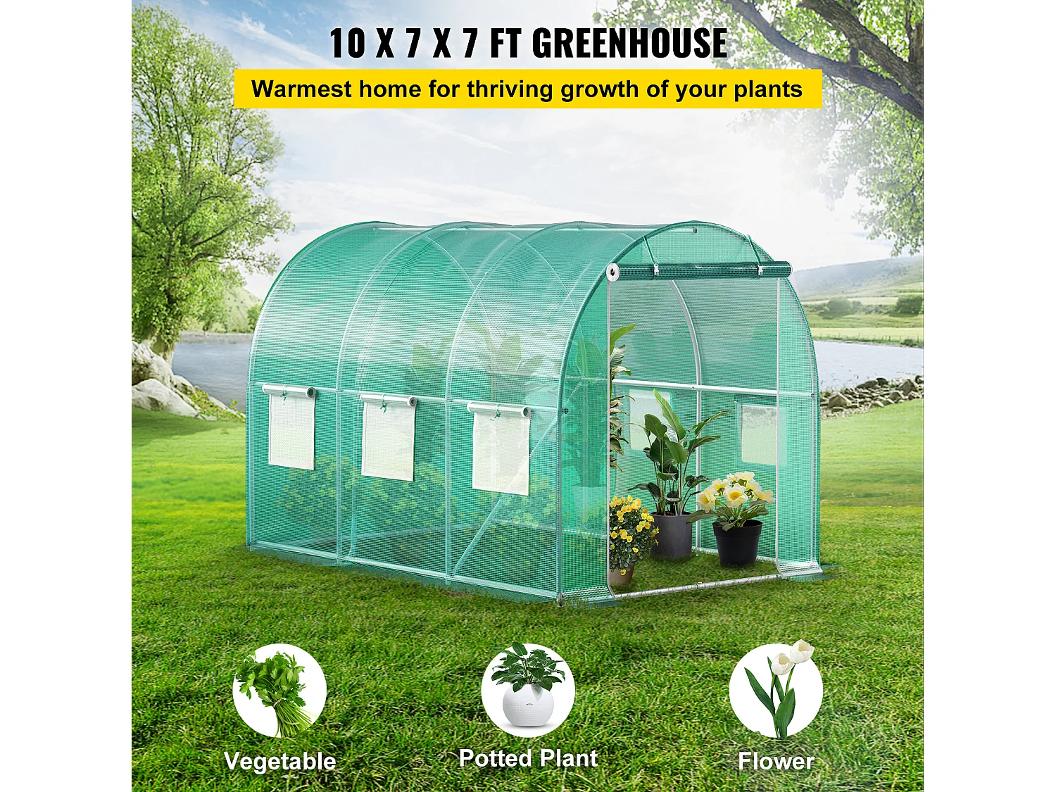 Serre Tunnel SucceBuy 304.8x213.36x213.36 cm, Cadre Galvanisé, Couverture Imperméable