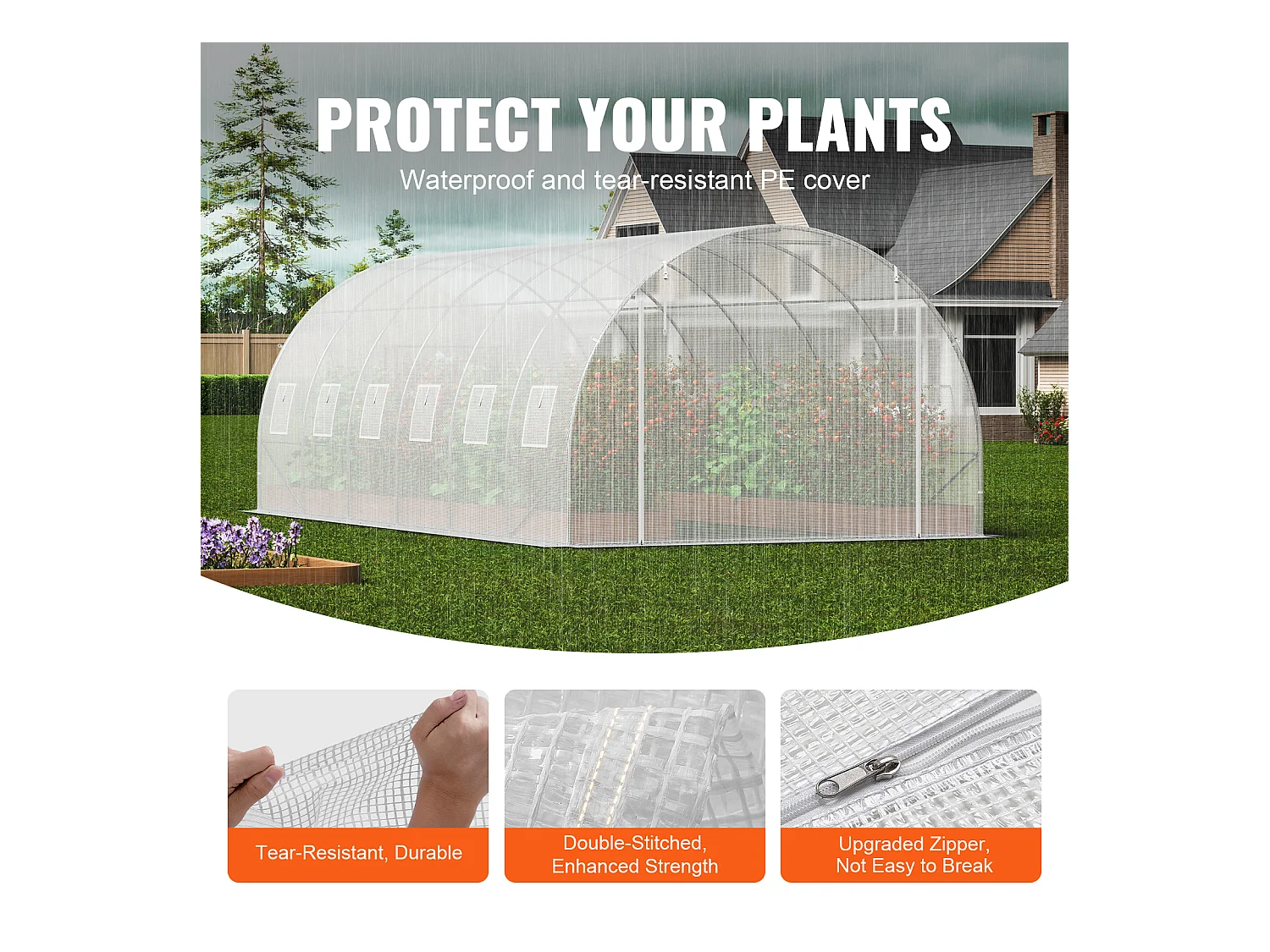 Serre Tunnel SucceBuy, 5,8 x 2,8 x 2,0 m, Cadre Galvanisé, Revêtement PE, Blanc