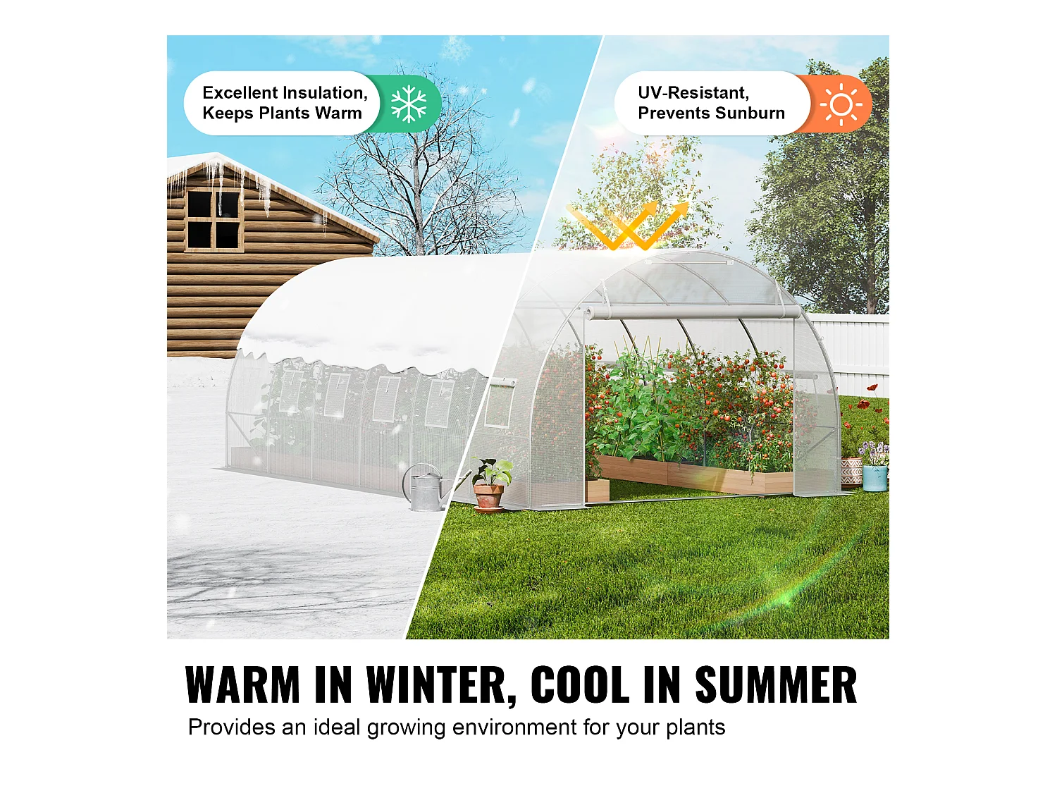 Serre Tunnel SucceBuy, 5,8 x 2,8 x 2,0 m, Cadre Galvanisé, Revêtement PE, Blanc