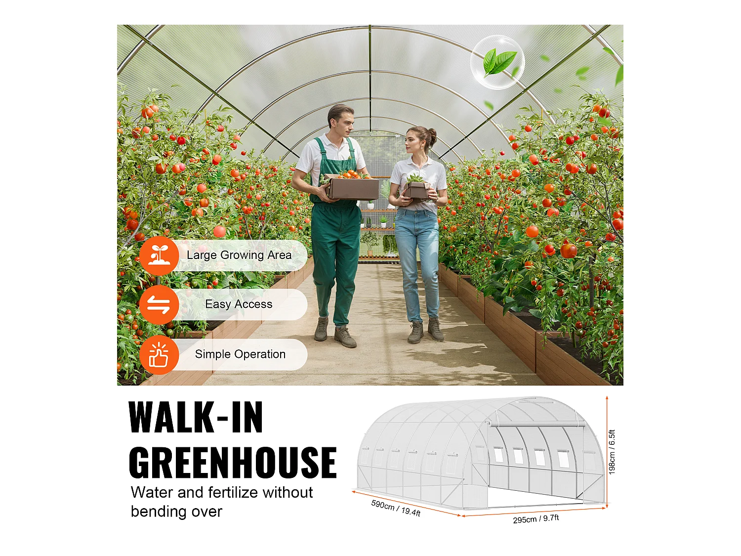 Serre Tunnel SucceBuy, 5,8 x 2,8 x 2,0 m, Cadre Galvanisé, Revêtement PE, Blanc