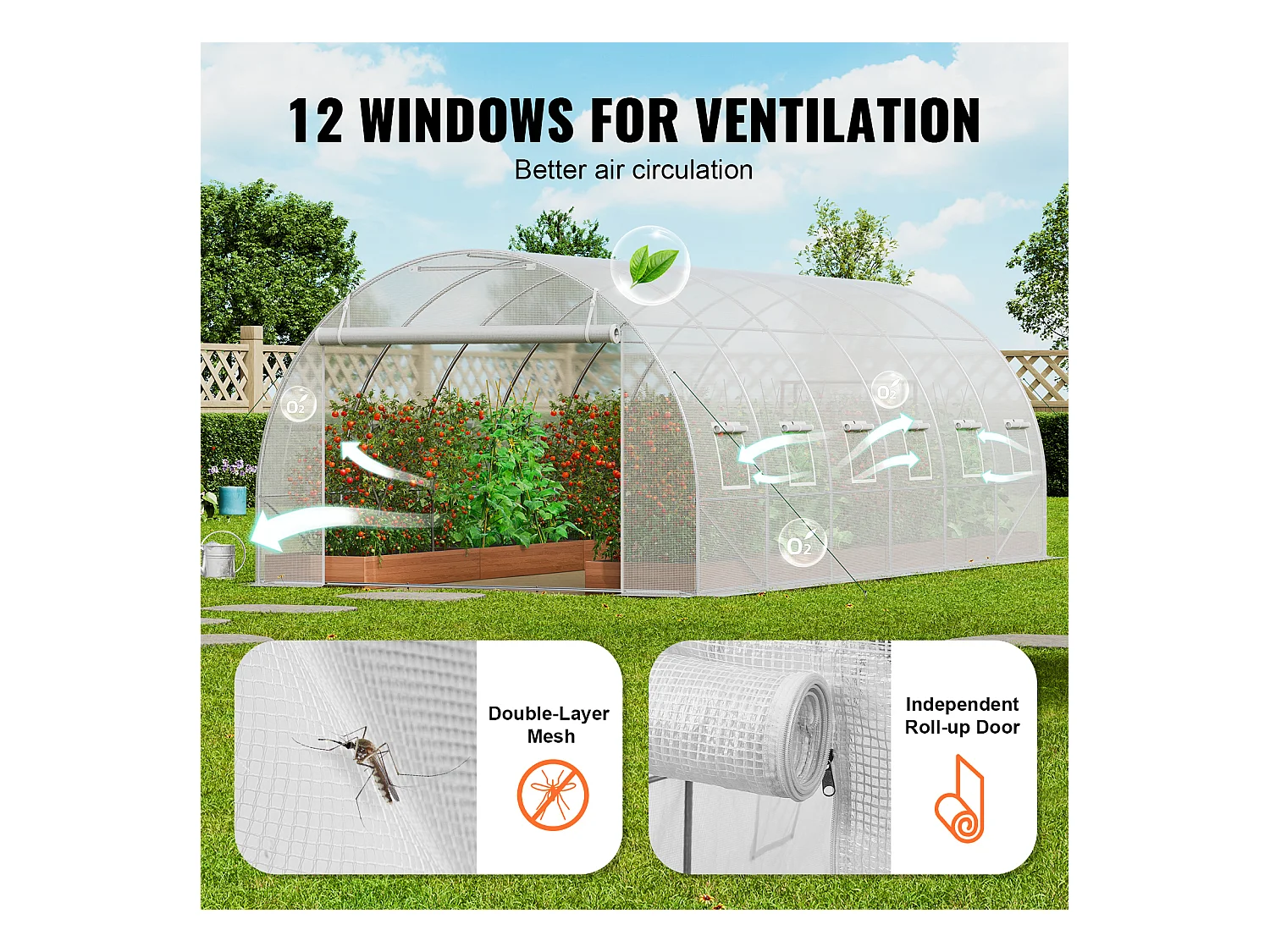 Serre Tunnel SucceBuy, 5,8 x 2,8 x 2,0 m, Cadre Galvanisé, Revêtement PE, Blanc