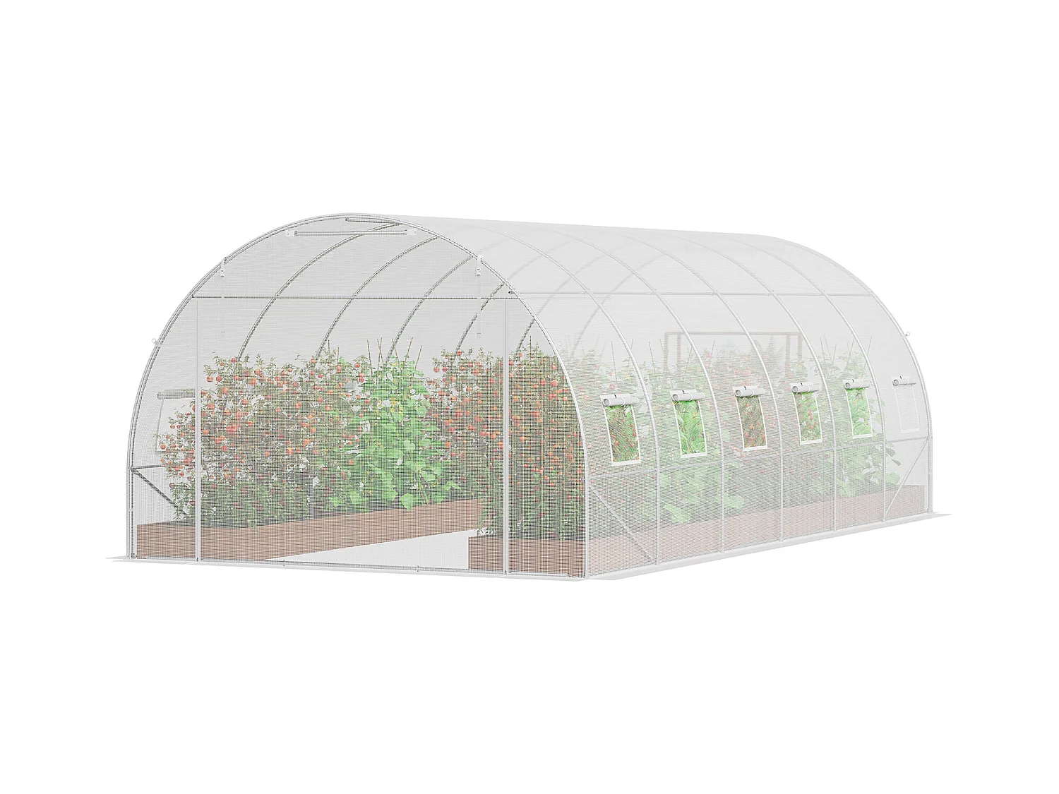 Serre Tunnel SucceBuy, 5,8 x 2,8 x 2,0 m, Cadre Galvanisé, Revêtement PE, Blanc