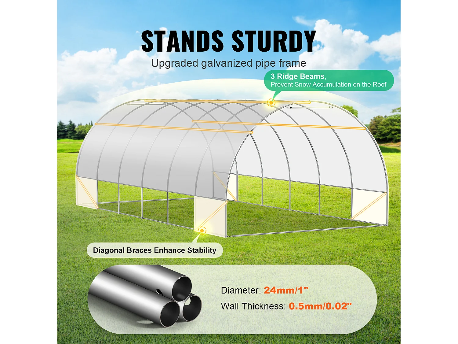 Serre Tunnel SucceBuy, 5,8 x 2,8 x 2,0 m, Cadre Galvanisé, Revêtement PE, Blanc