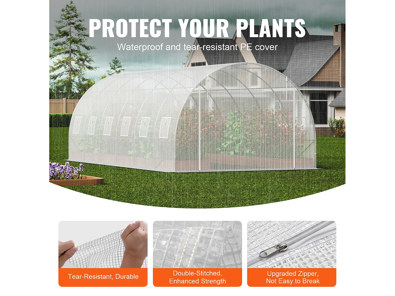 Serre Tunnel SucceBuy, 5,8 x 2,8 x 2,0 m, Cadre Galvanisé, Revêtement PE, Blanc