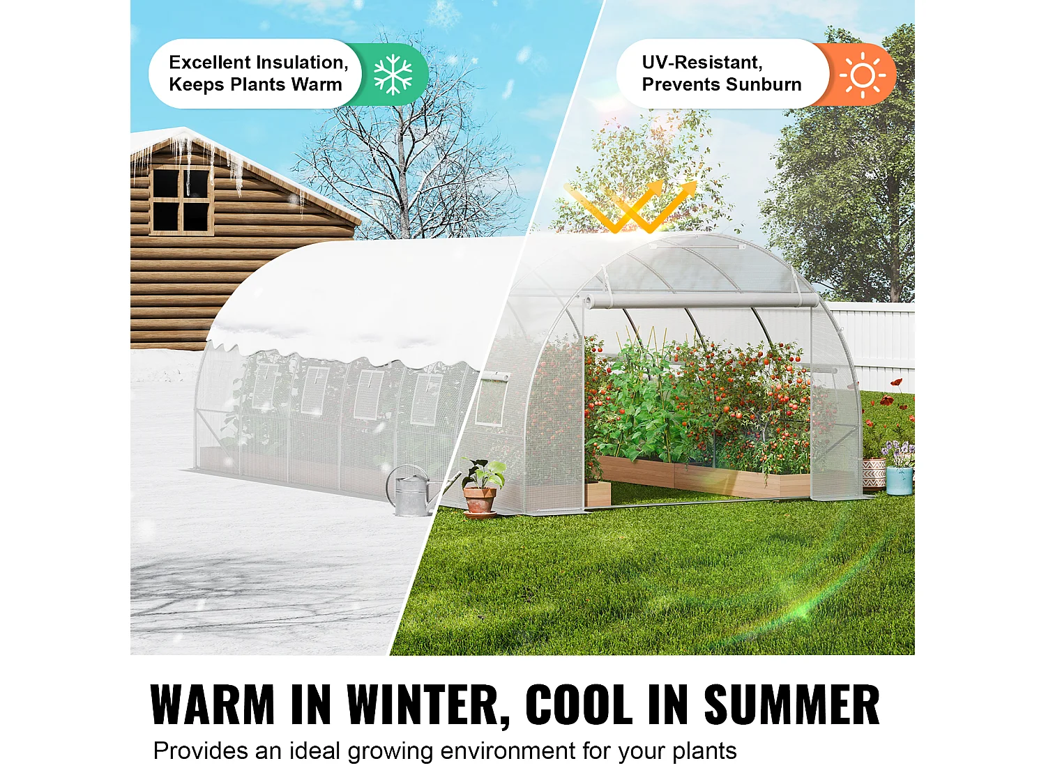 Serre Tunnel SucceBuy, 5,8 x 2,8 x 2,0 m, Cadre Galvanisé, Revêtement PE, Blanc