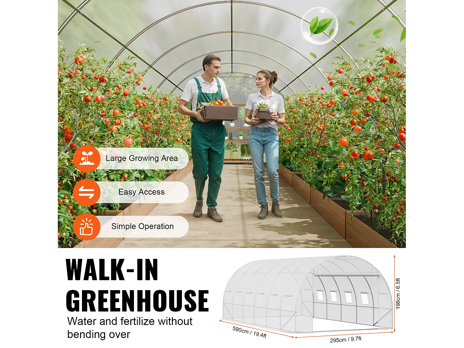 Serre Tunnel SucceBuy, 5,8 x 2,8 x 2,0 m, Cadre Galvanisé, Revêtement PE, Blanc