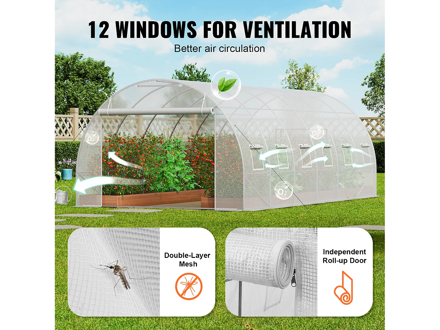 Serre Tunnel SucceBuy, 5,8 x 2,8 x 2,0 m, Cadre Galvanisé, Revêtement PE, Blanc