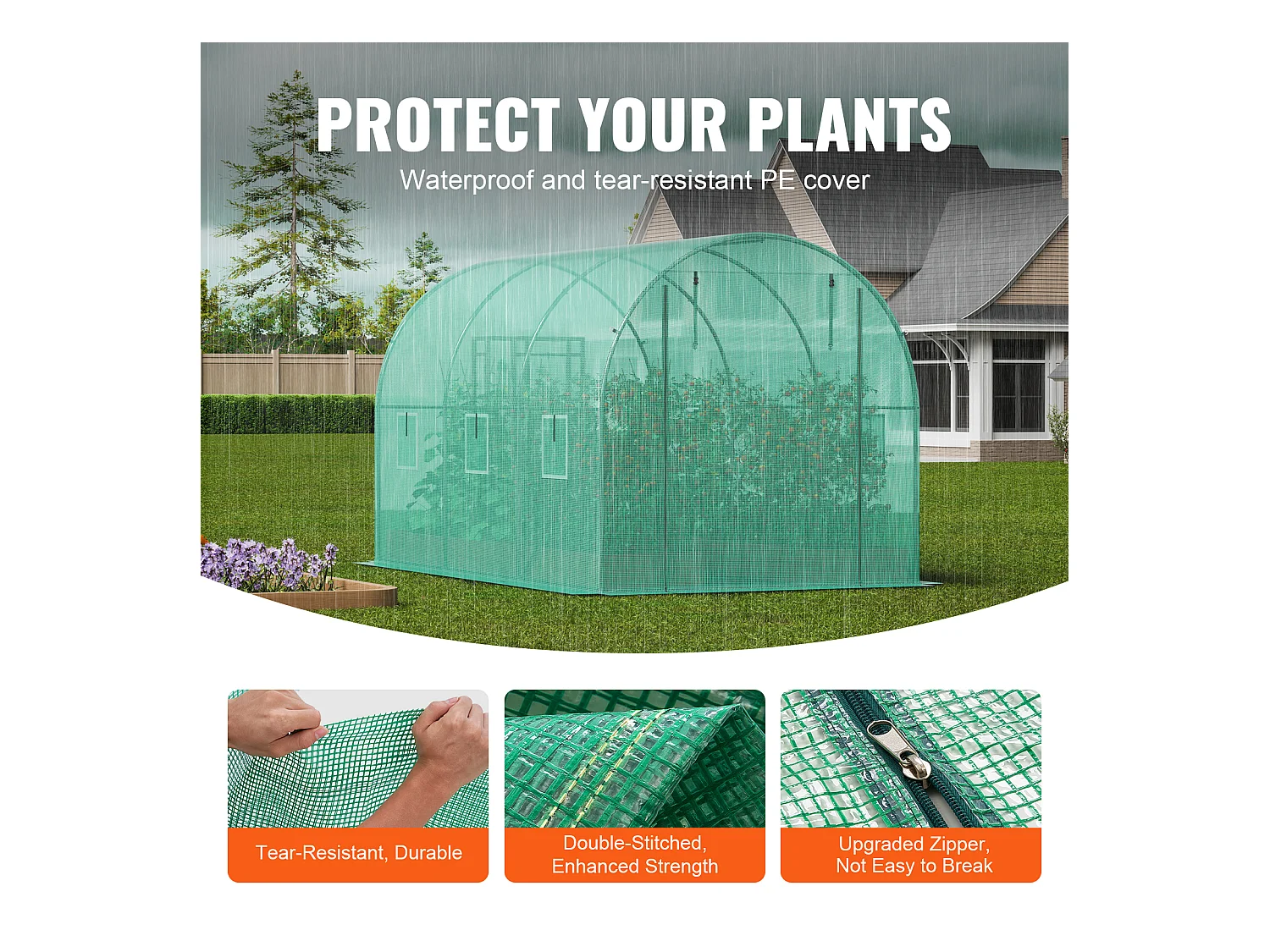 Serre Tunnel SucceBuy, 3,4 x 1,9 x 1,9 m, Cadre Galvanisé, Couverture PE, Verte