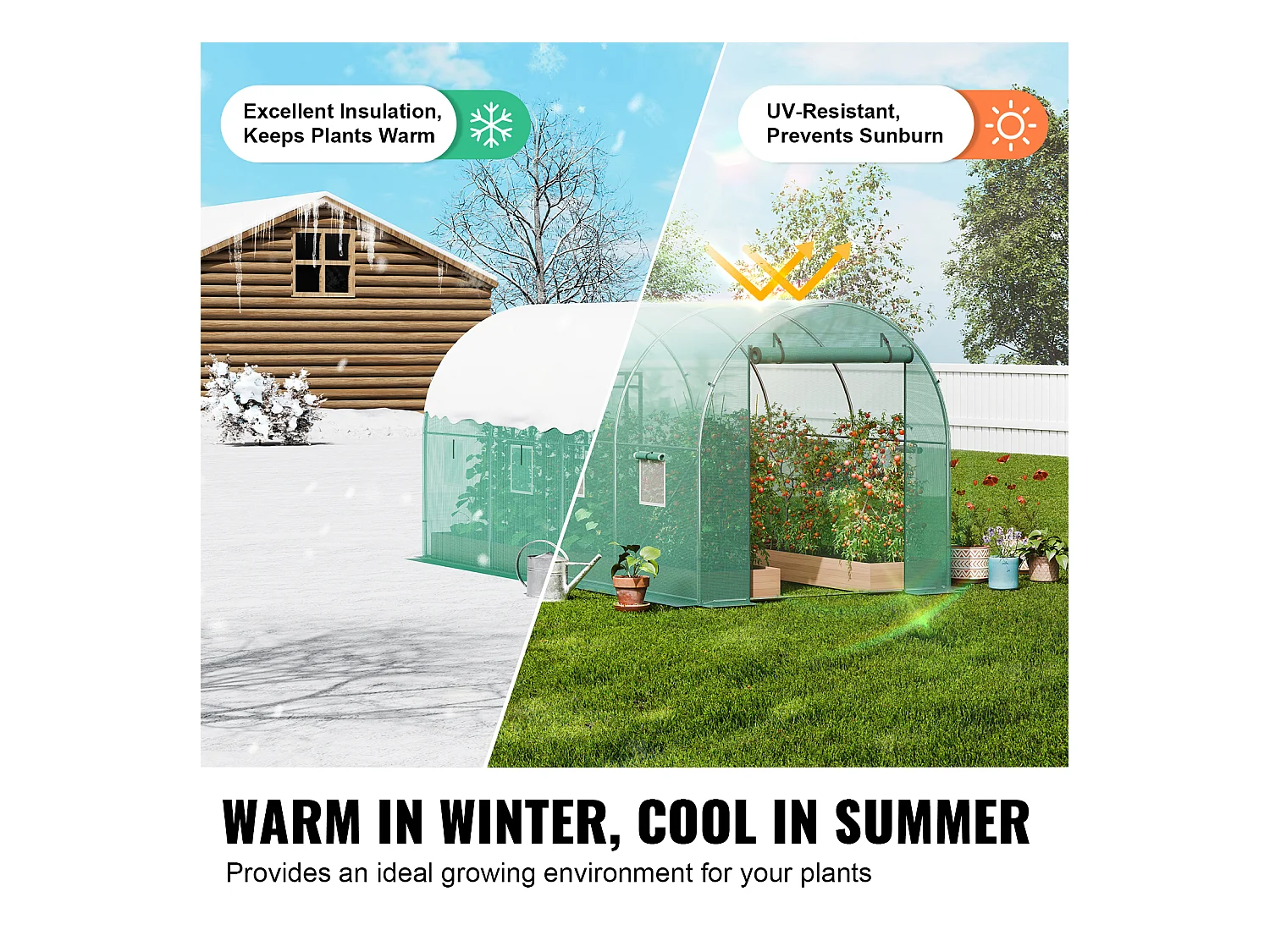 Serre Tunnel SucceBuy, 3,4 x 1,9 x 1,9 m, Cadre Galvanisé, Couverture PE, Verte