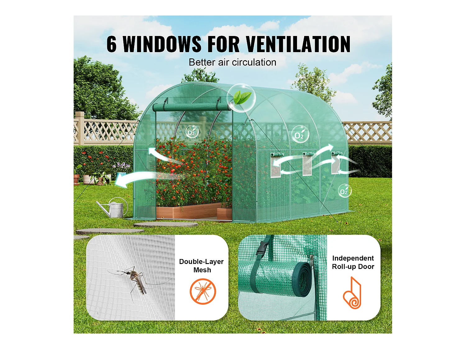 Serre Tunnel SucceBuy, 3,4 x 1,9 x 1,9 m, Cadre Galvanisé, Couverture PE, Verte